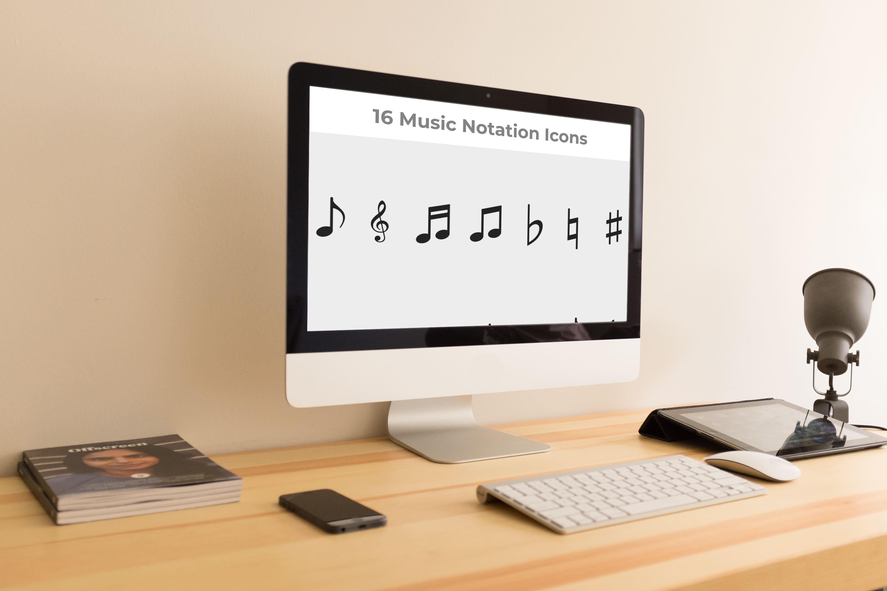 Desktop option of the 16 Music Notation Icons.
