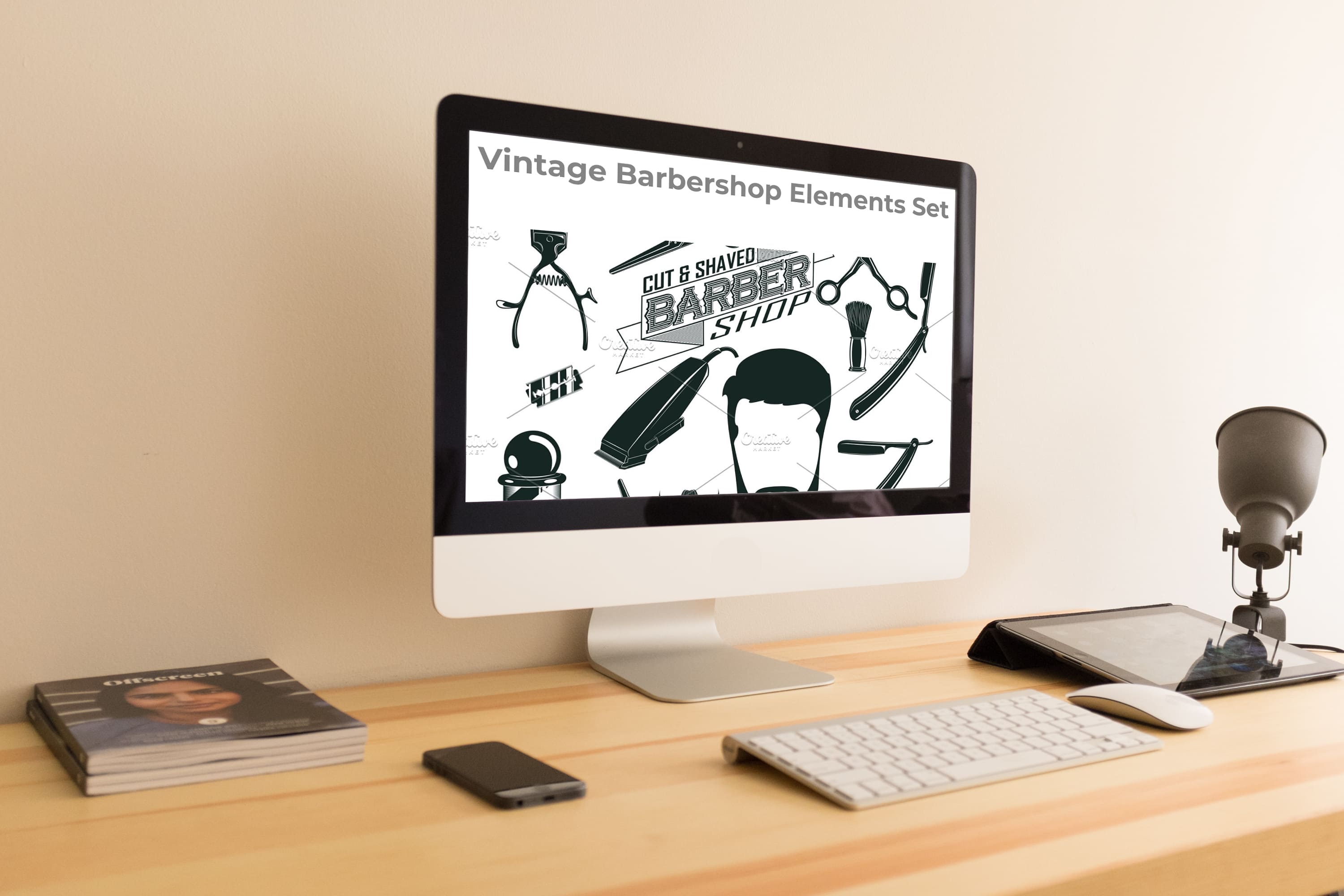 Desktop option of the Vintage Barbershop Elements Set.