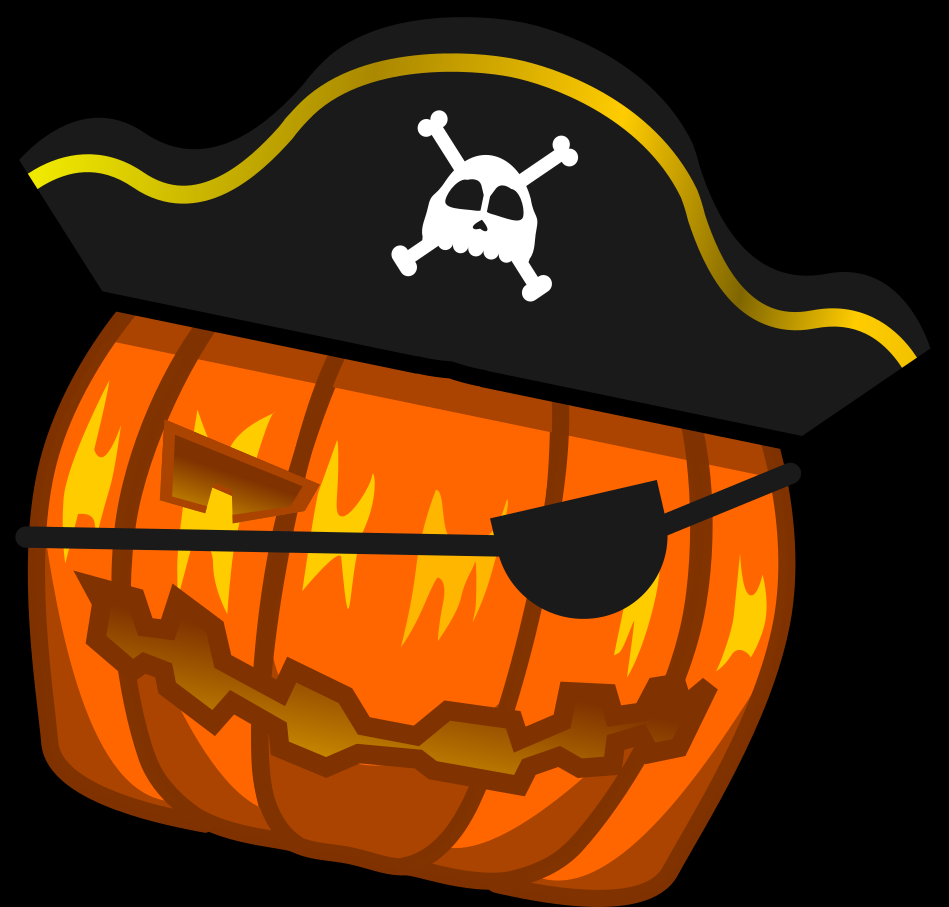 Uniquely made up black hat Halloween pumpkin like a pirate.