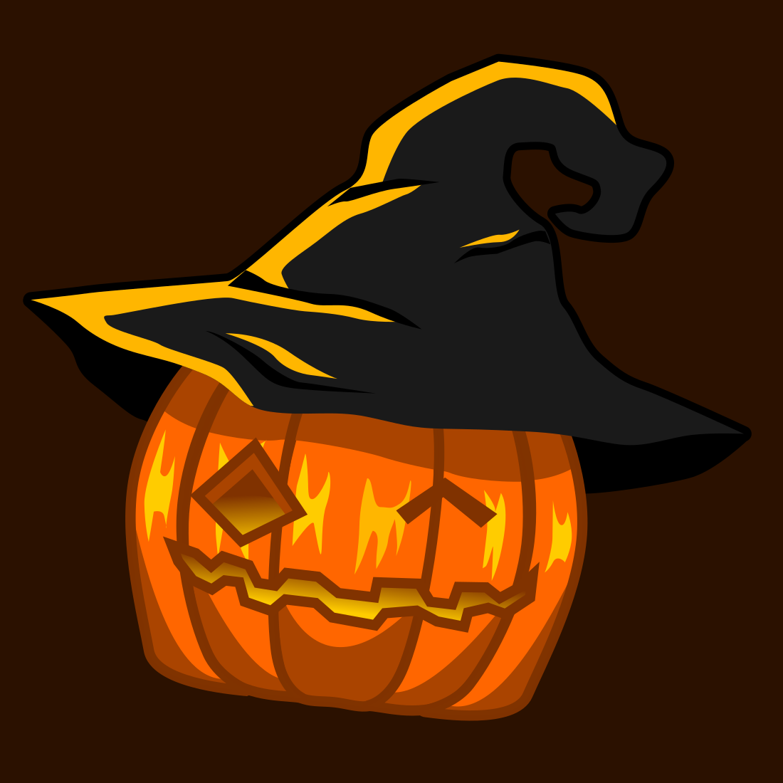 Uniquely made up black hat Halloween pumpkin like a wizard.