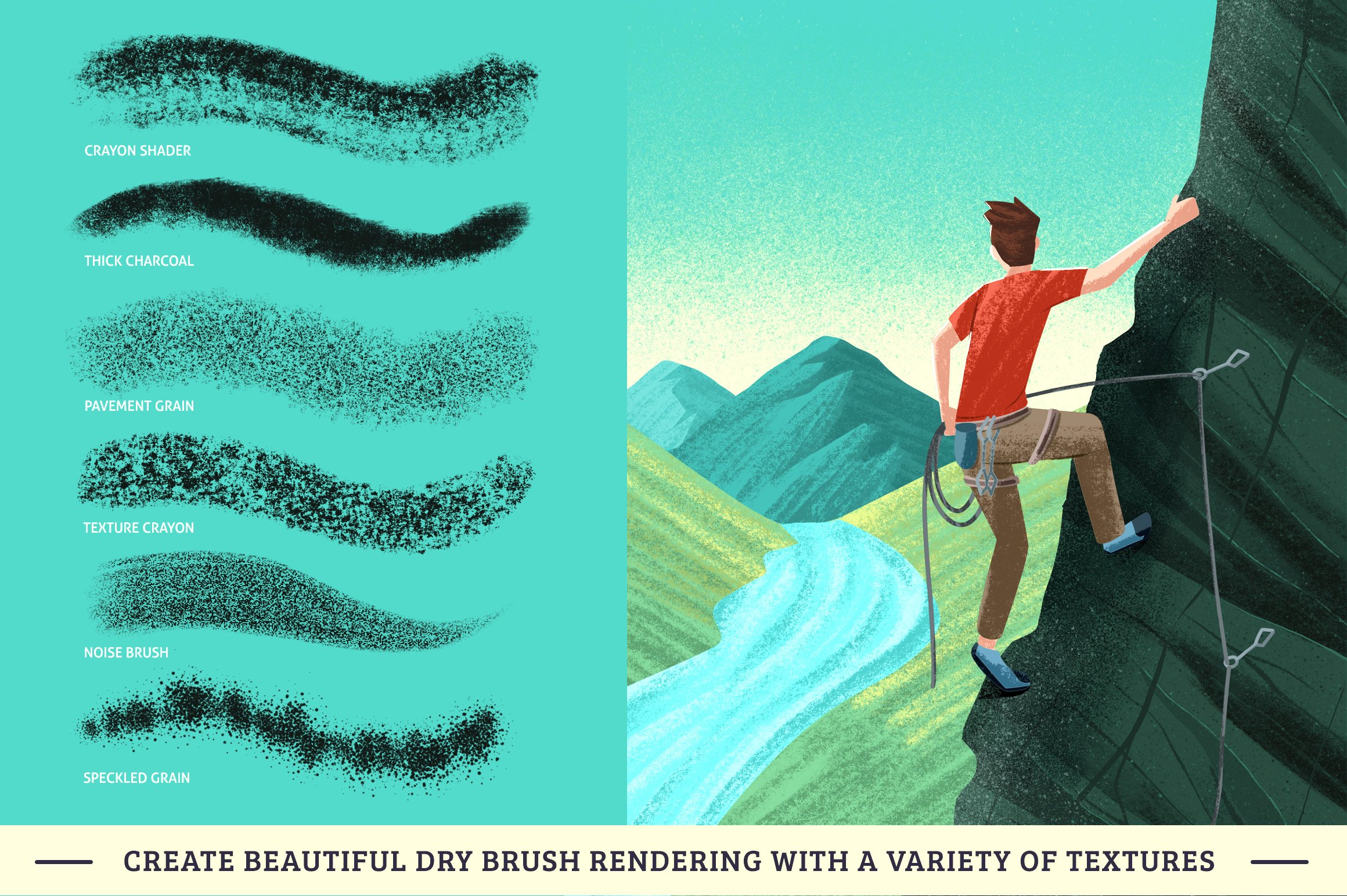 Create beautiful dry brush rendering with a variety of textures.