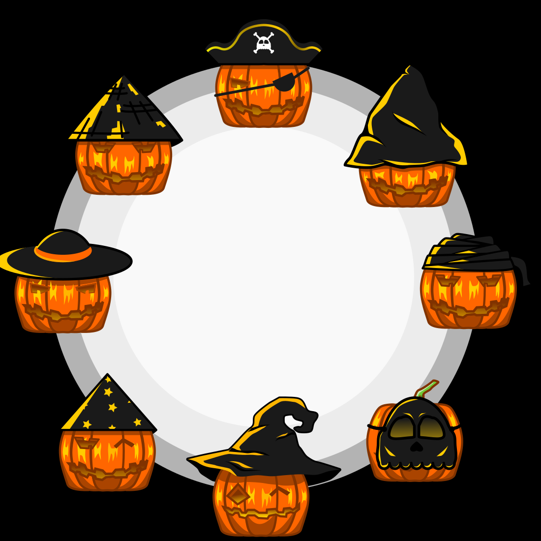 Circle image of 8 Cute Black Hat Halloween Pumkin.