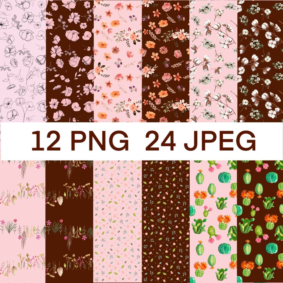 lovely hand drawn floral seamless patterns preview.