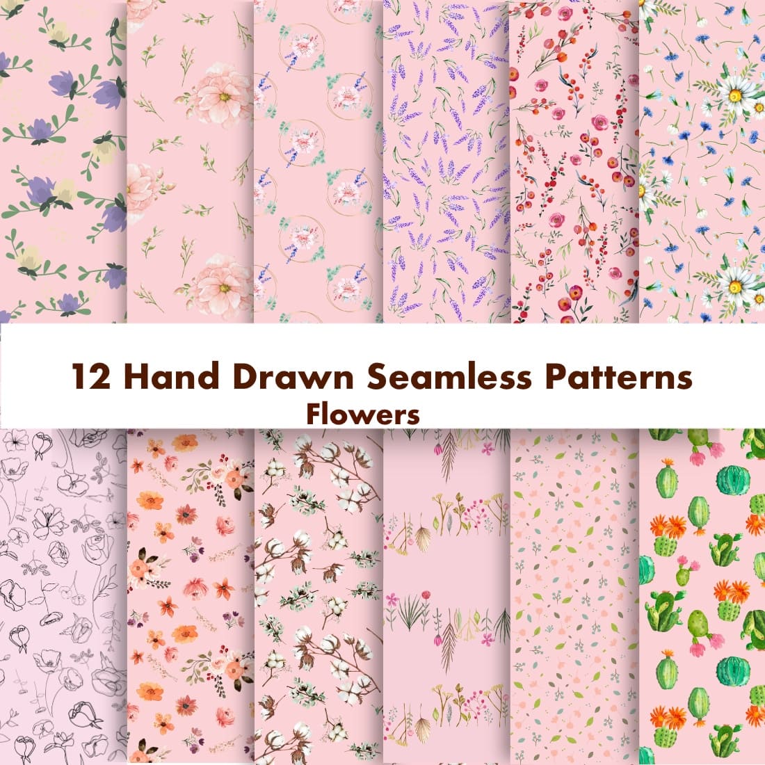 lovely hand drawn floral seamless patterns.