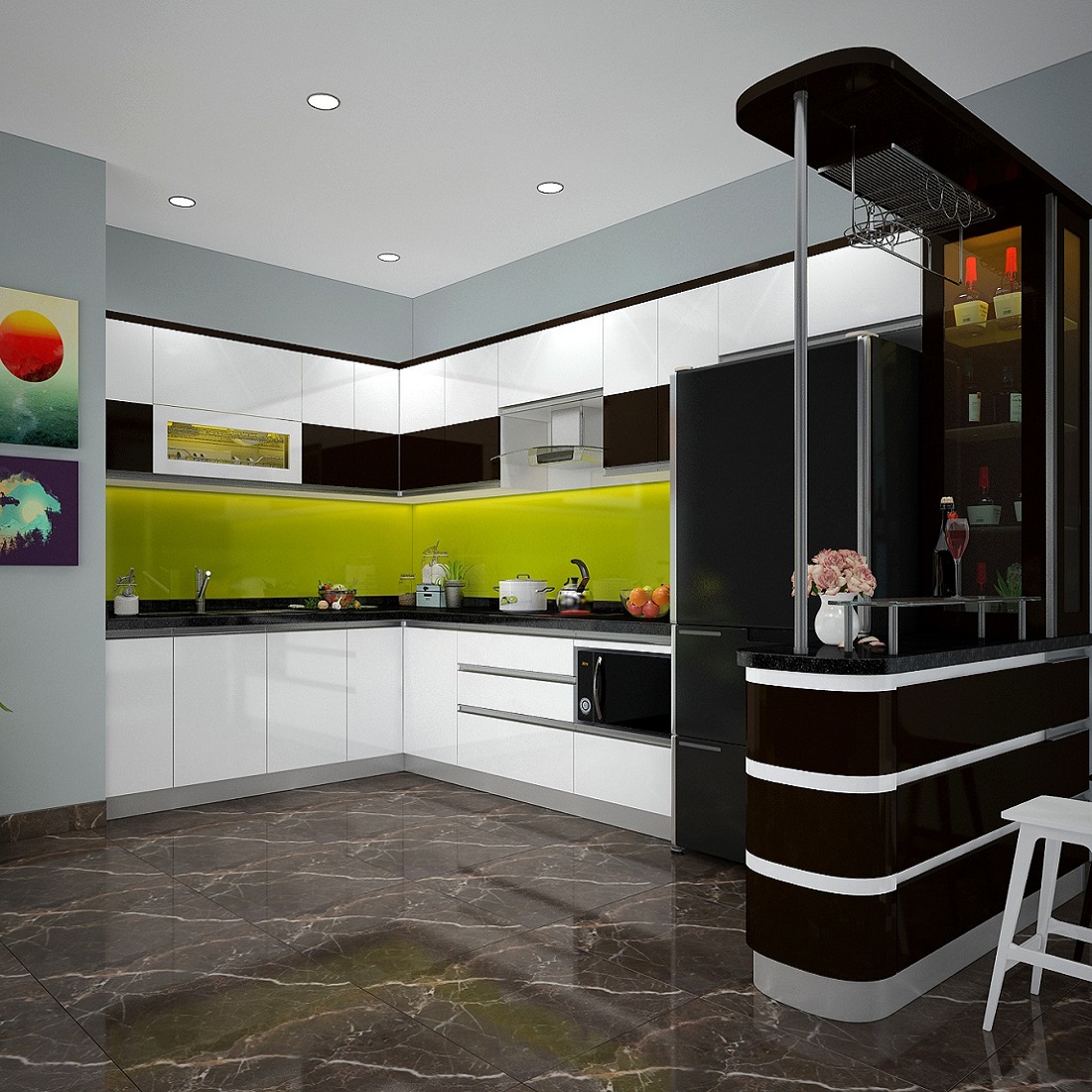 Beautiful design interior - modern green kitchen.
