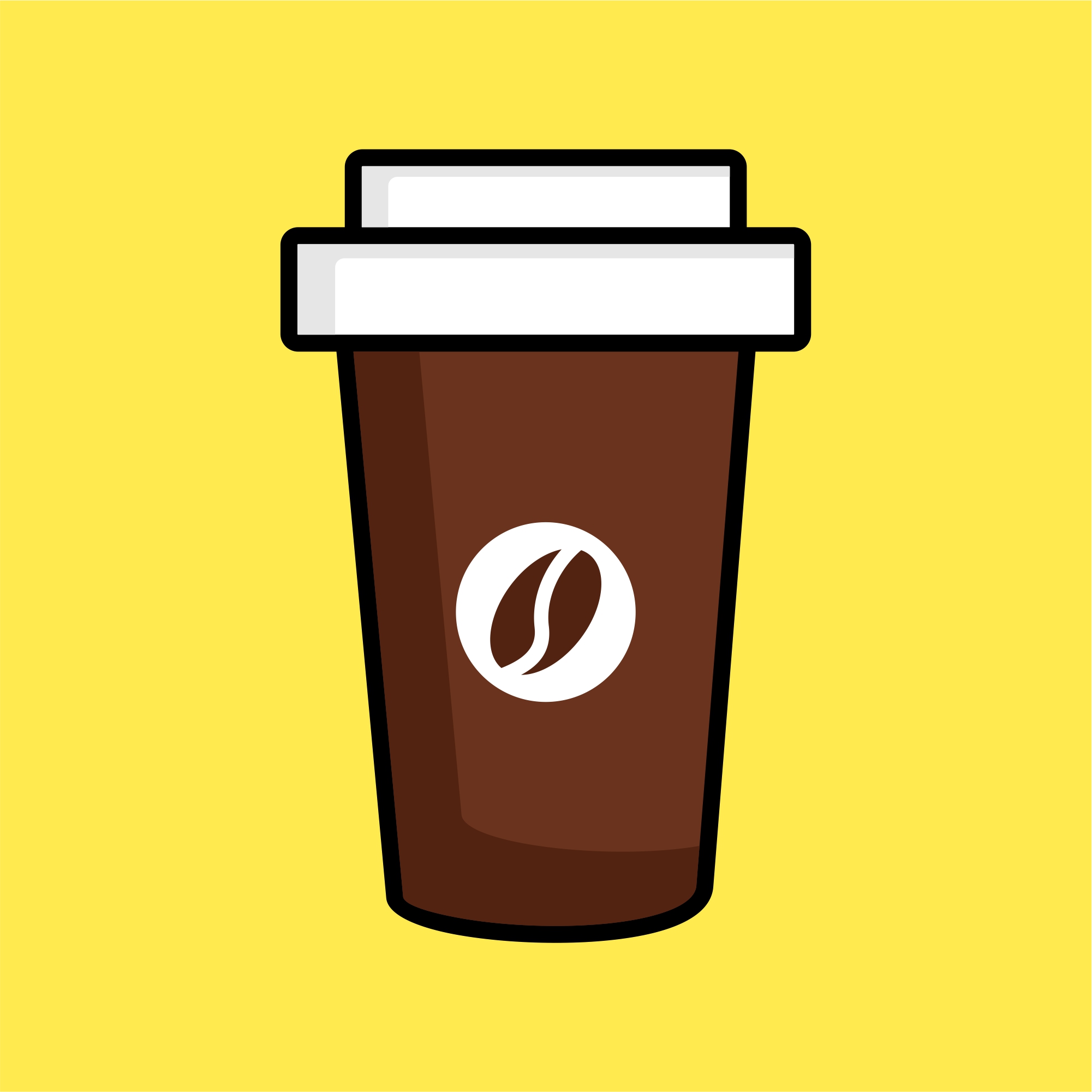 Colorful illustration of cup of coffee with yellow background.
