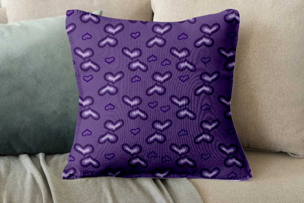Purple pillow with hearts.