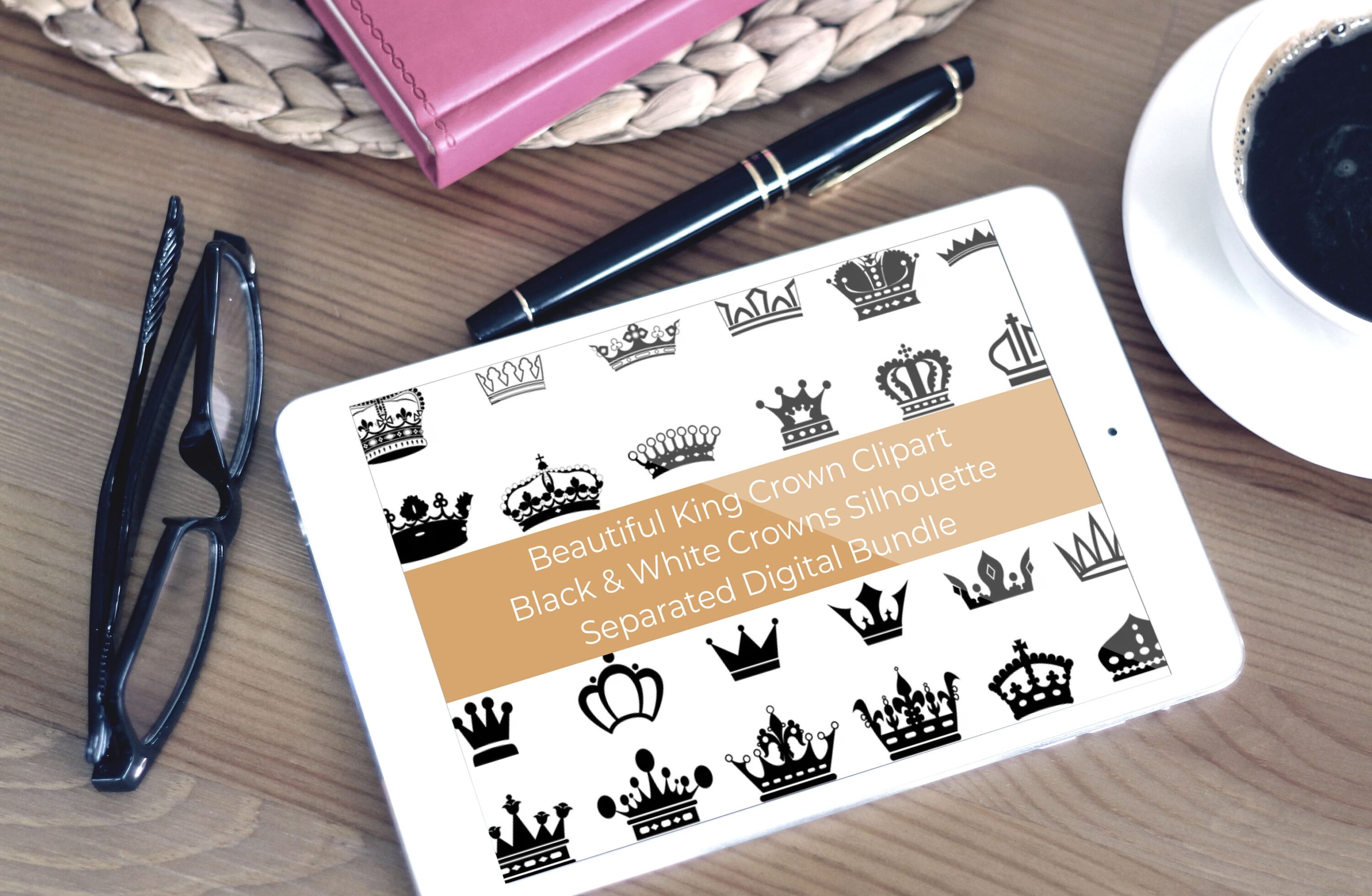 Tablet option of the Black & White Crowns Silhouette SVG.