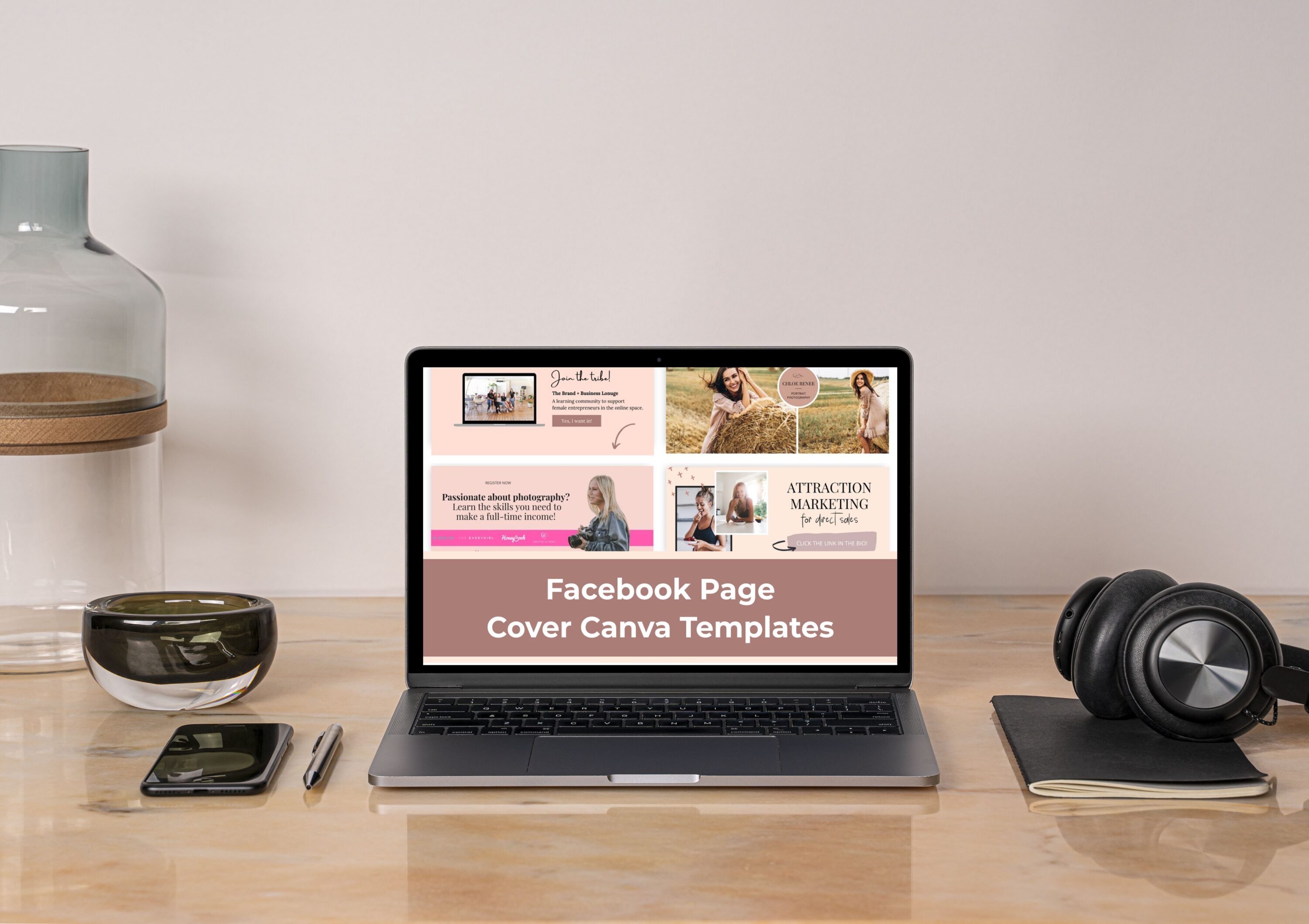 Laptop option of the Facebook Page Cover Canva Templates.