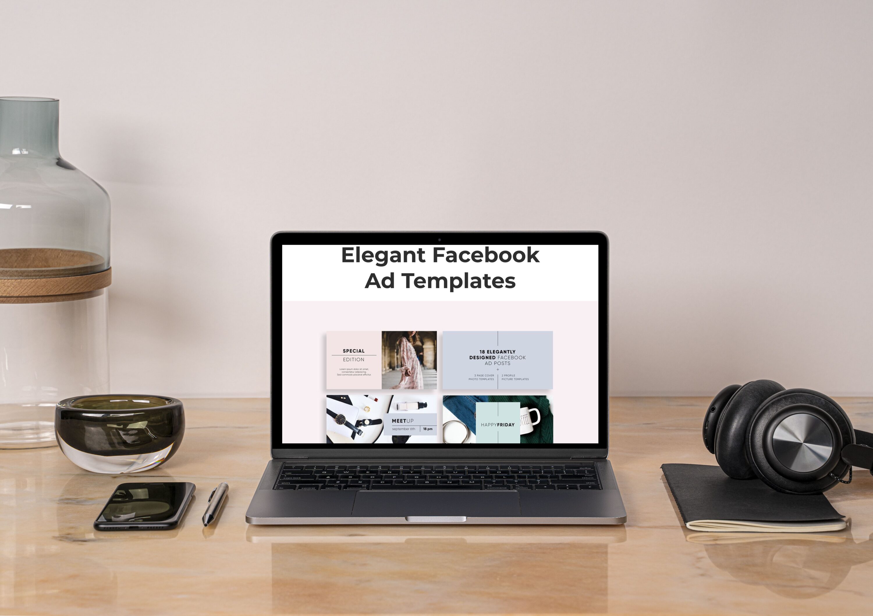 Laptop option of the Elegant Facebook Ad Templates.