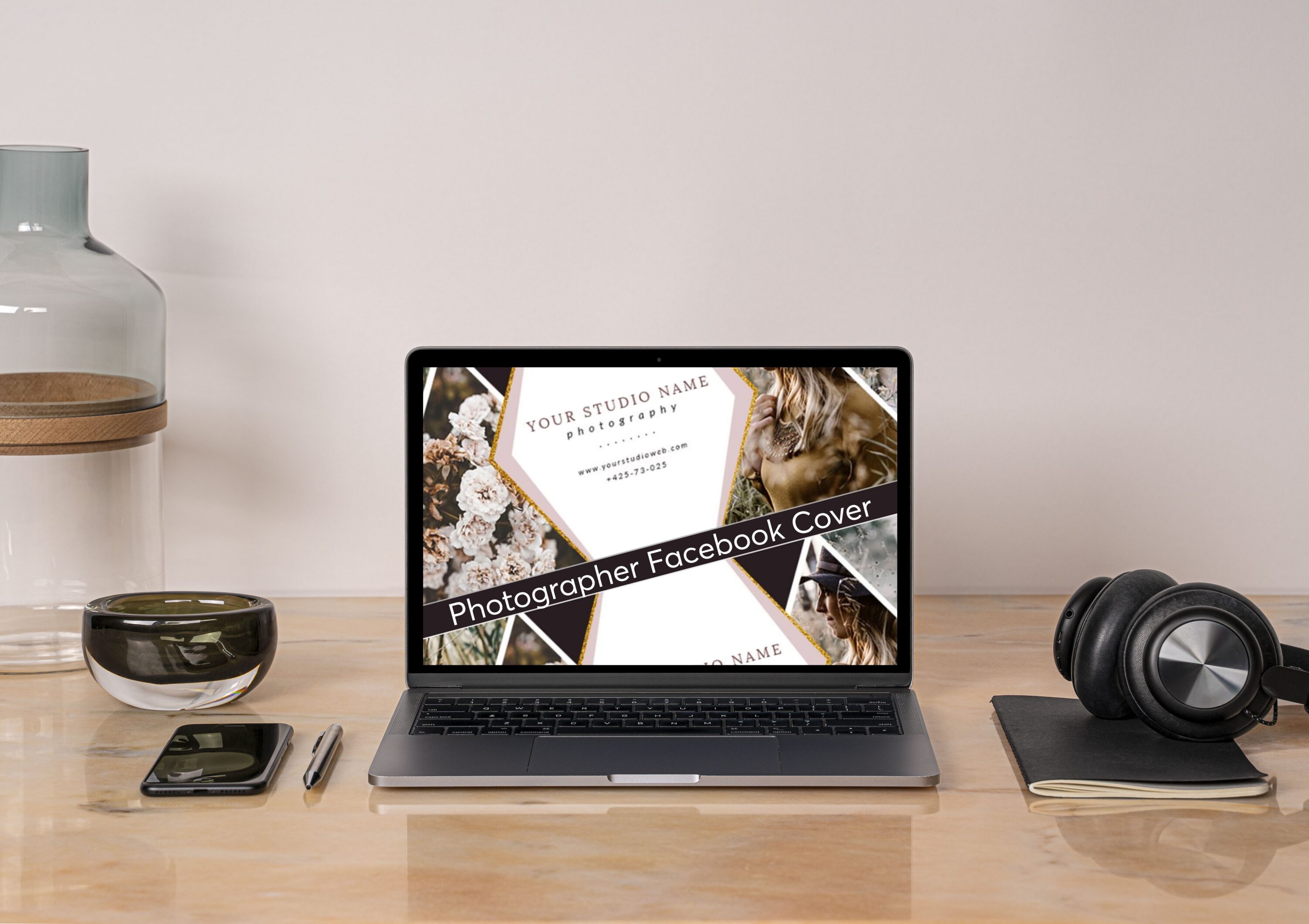 Laptop option of the Photographer Facebook Cover.