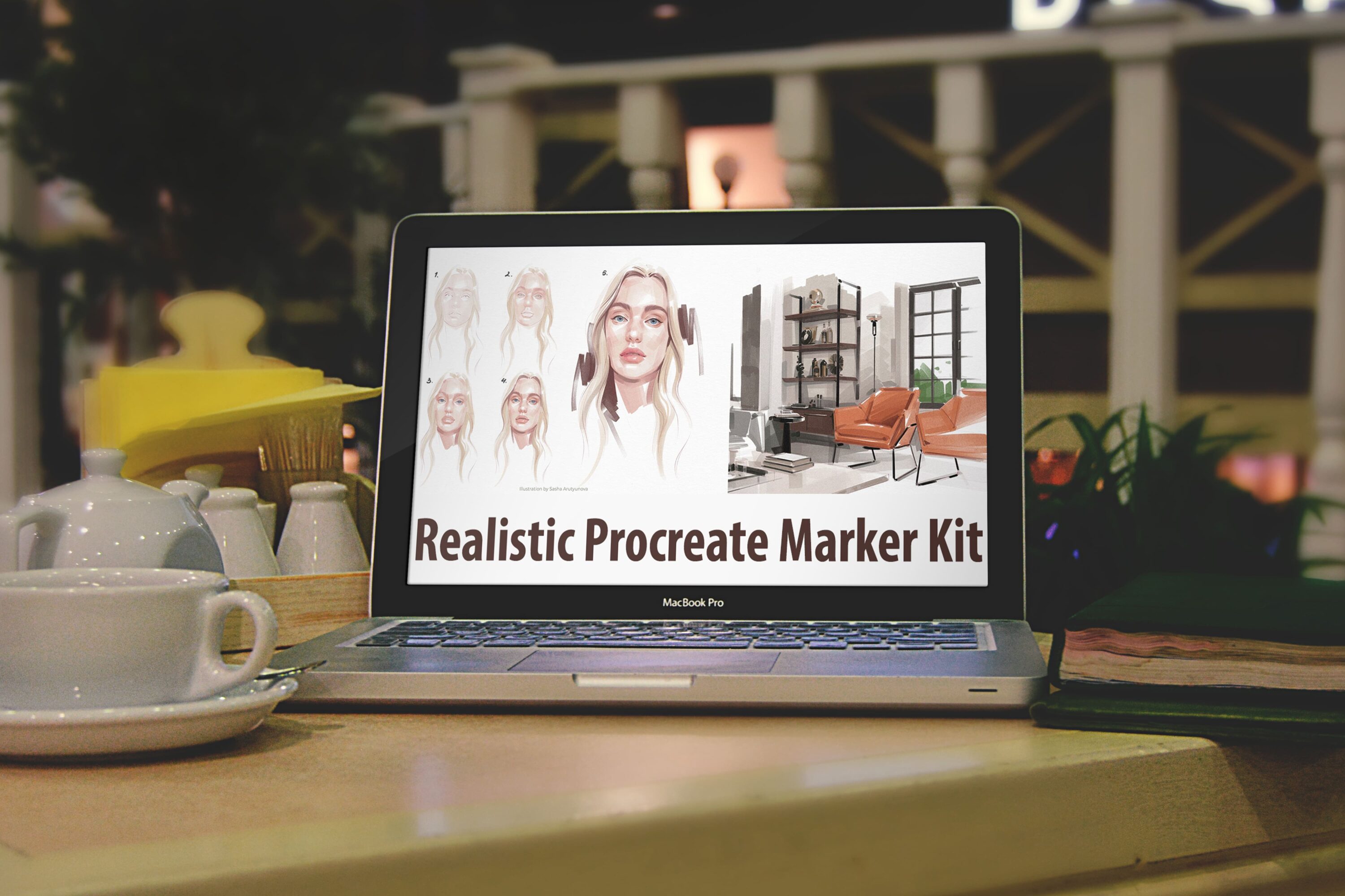 Laptop option of the Realistic Procreate Marker Kit.