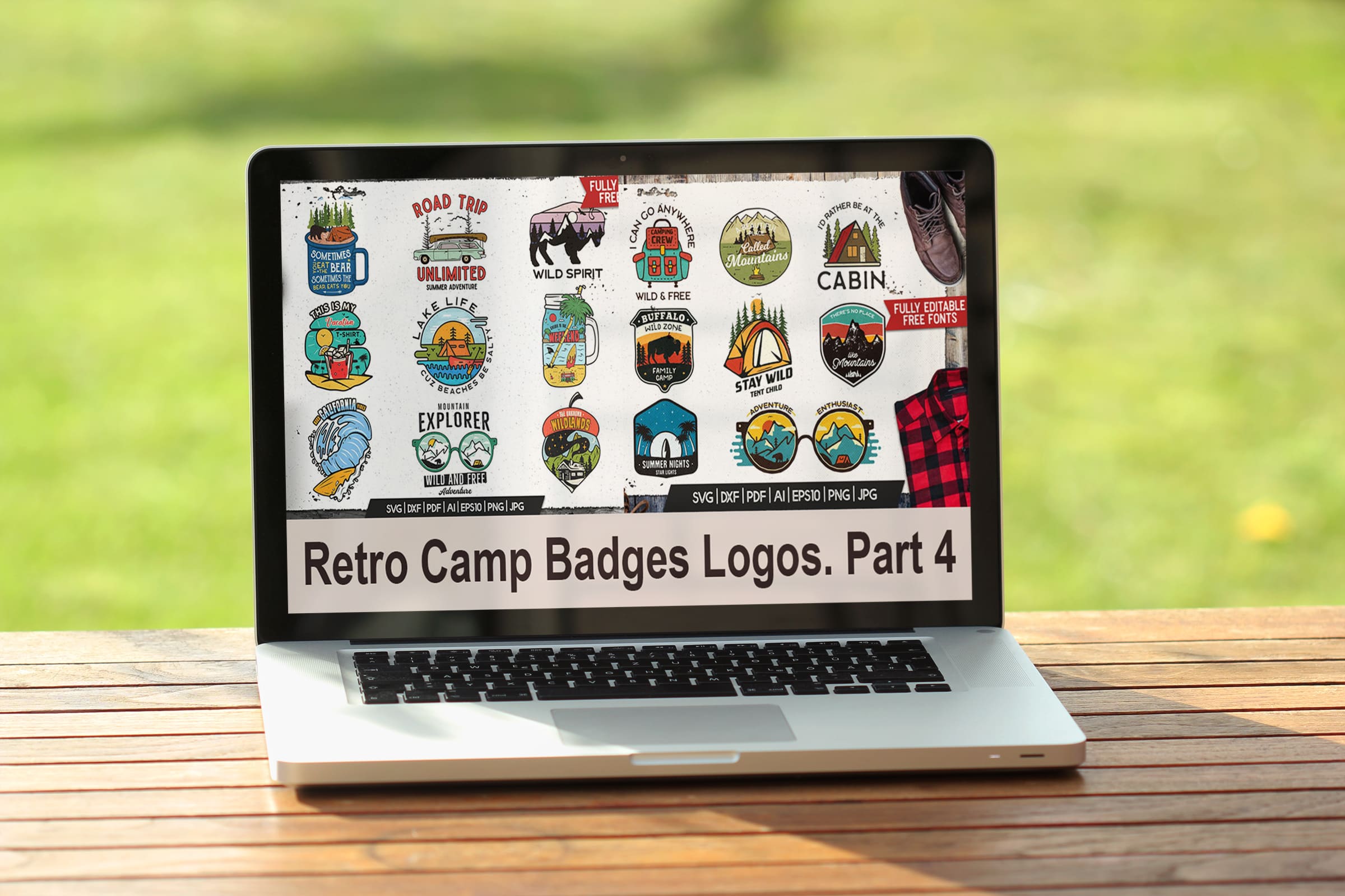 Laptop option of the Retro Camp Badges Logos. Part 4.
