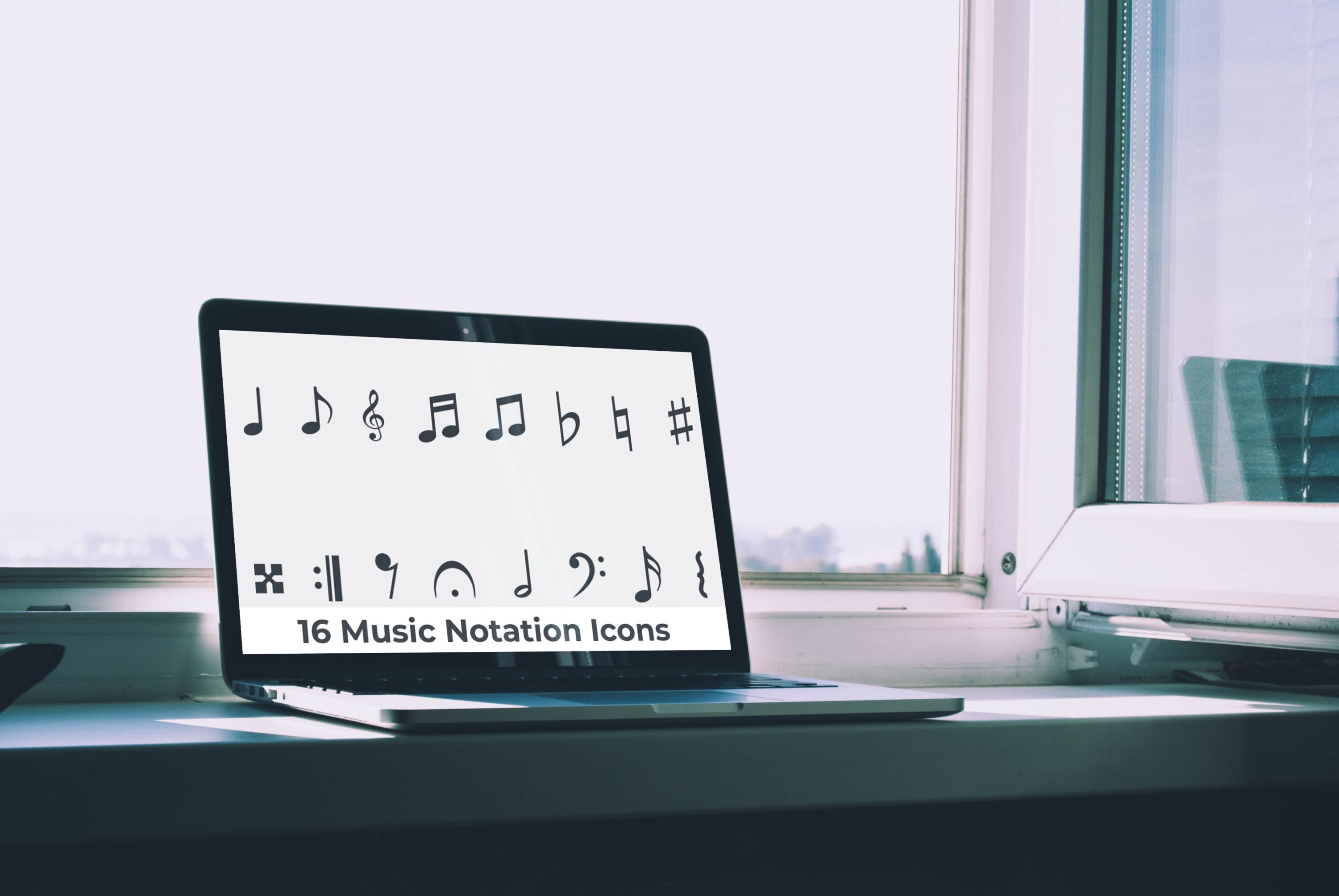 Laptop option of the 16 Music Notation Icons.