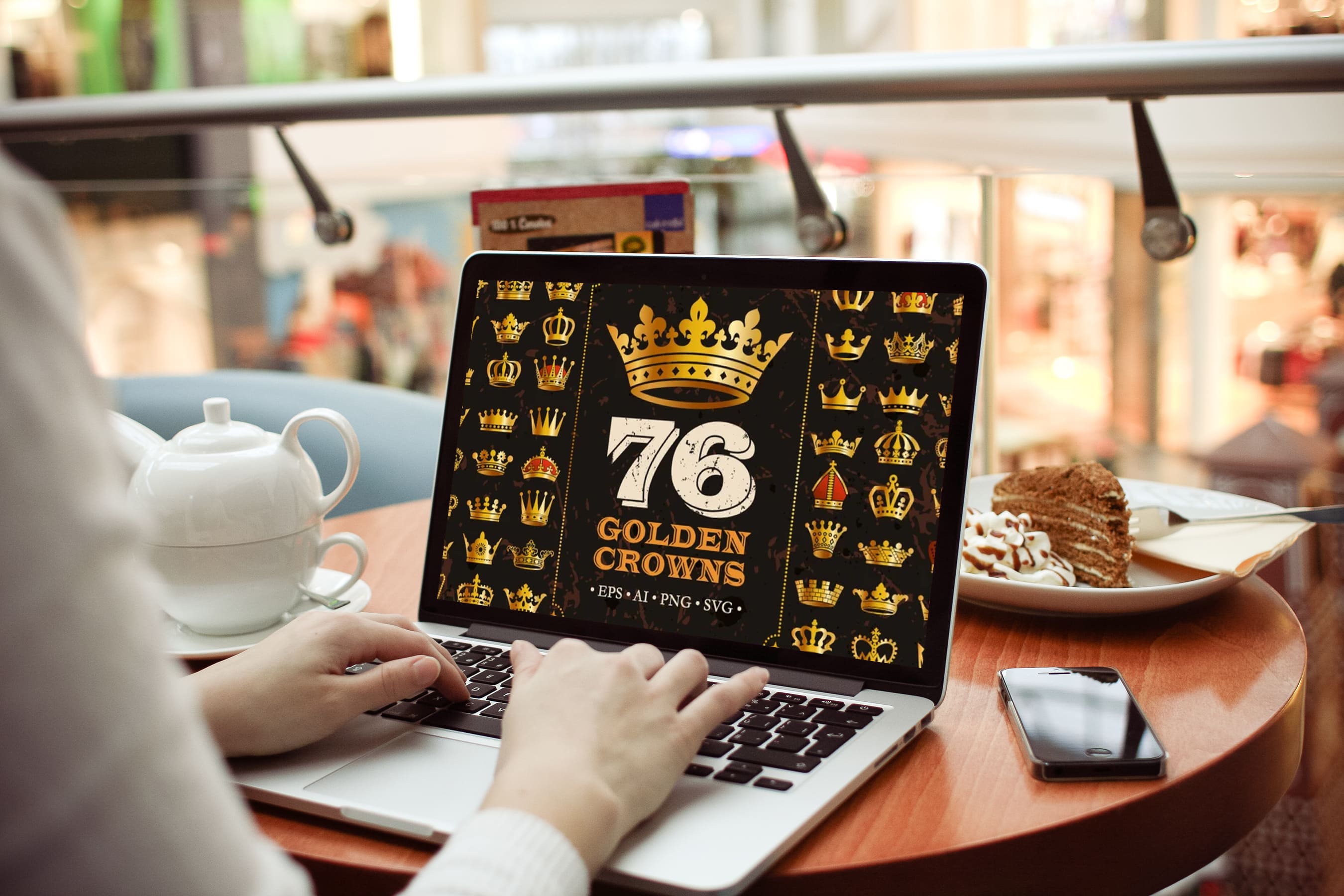 Laptop option of the Golden Crowns Pack Digital Clipart, 76 Elements Bundle.