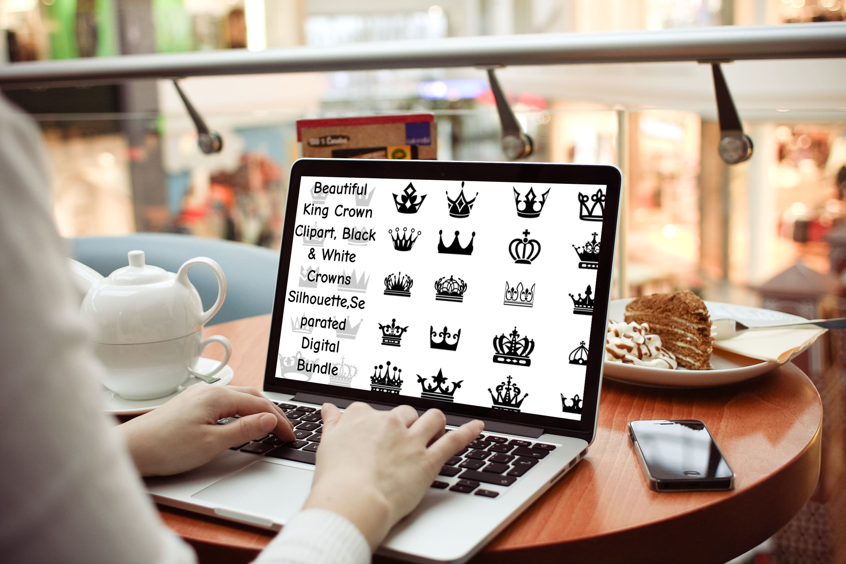 Laptop option of the Black & White Crowns Silhouette SVG.