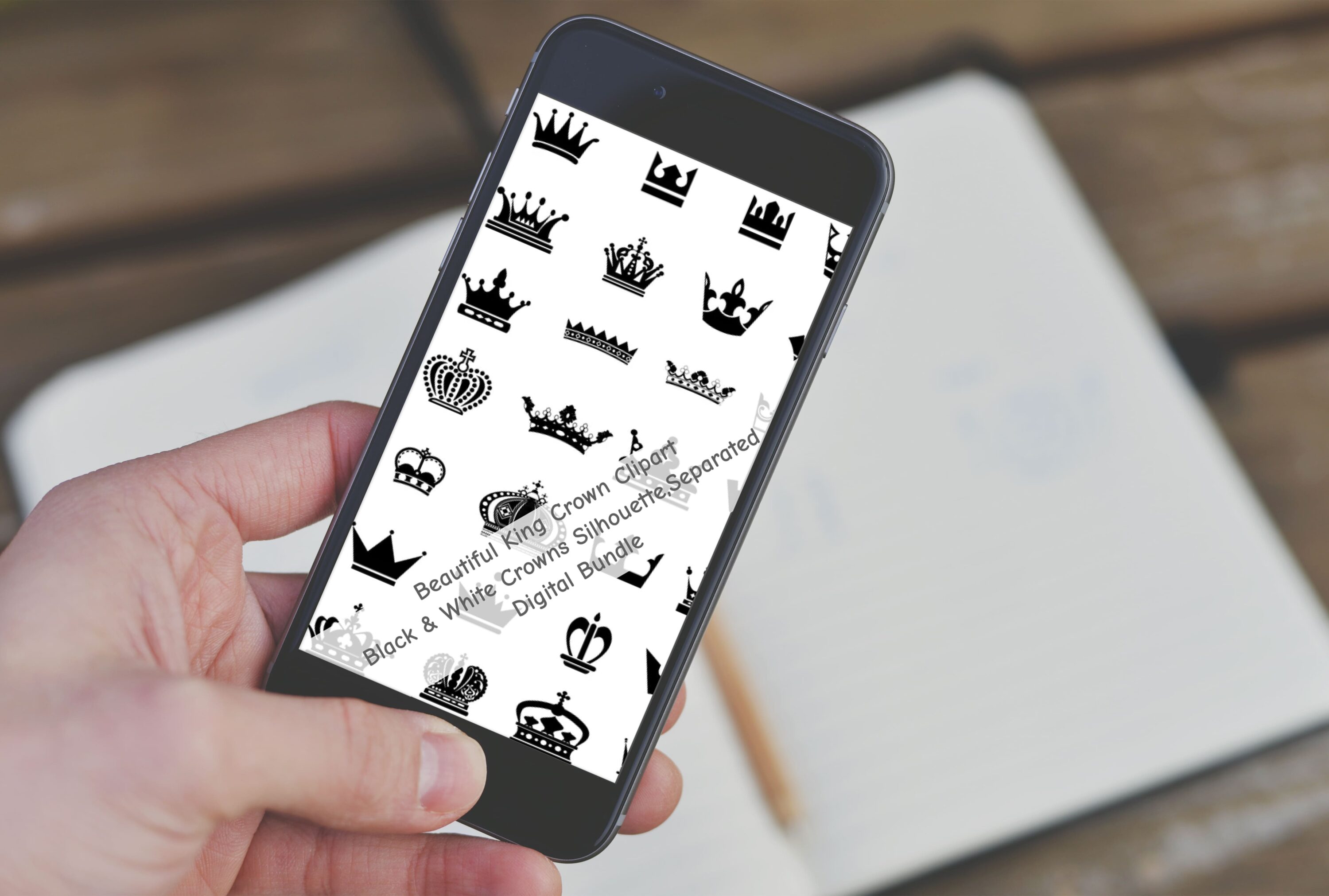 Mobile option of the Black & White Crowns Silhouette SVG.