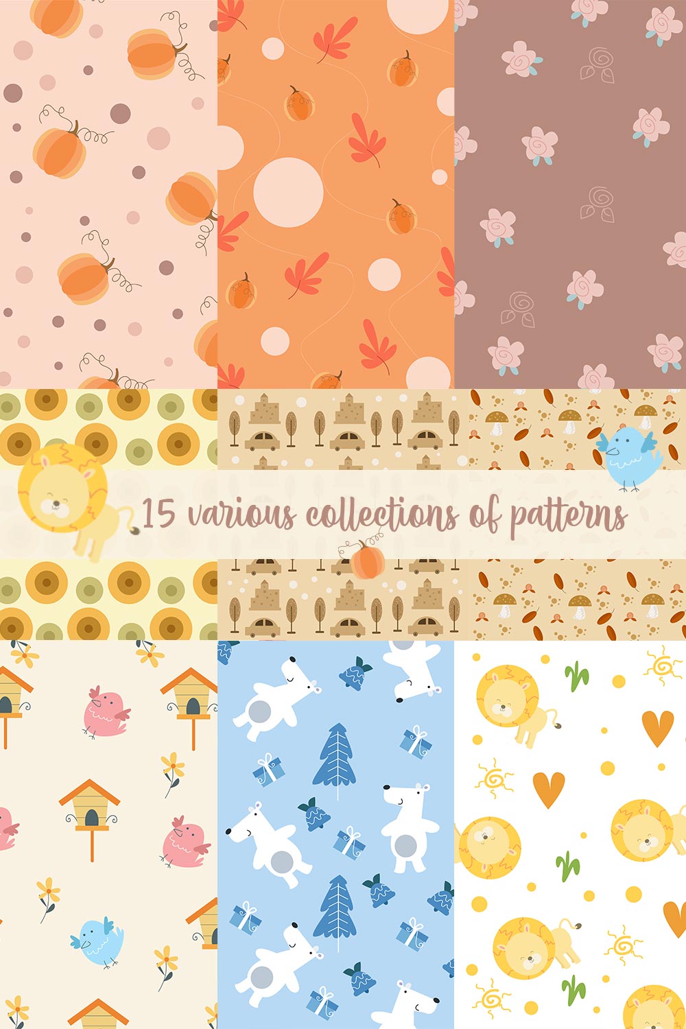 Illustration vector graphic of 15 various collections of patterns pinterest image.