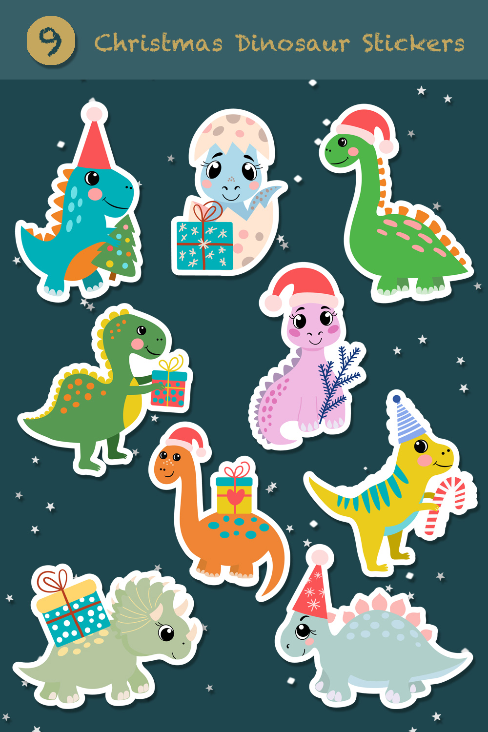 Christmas Dinosaur Stickers.