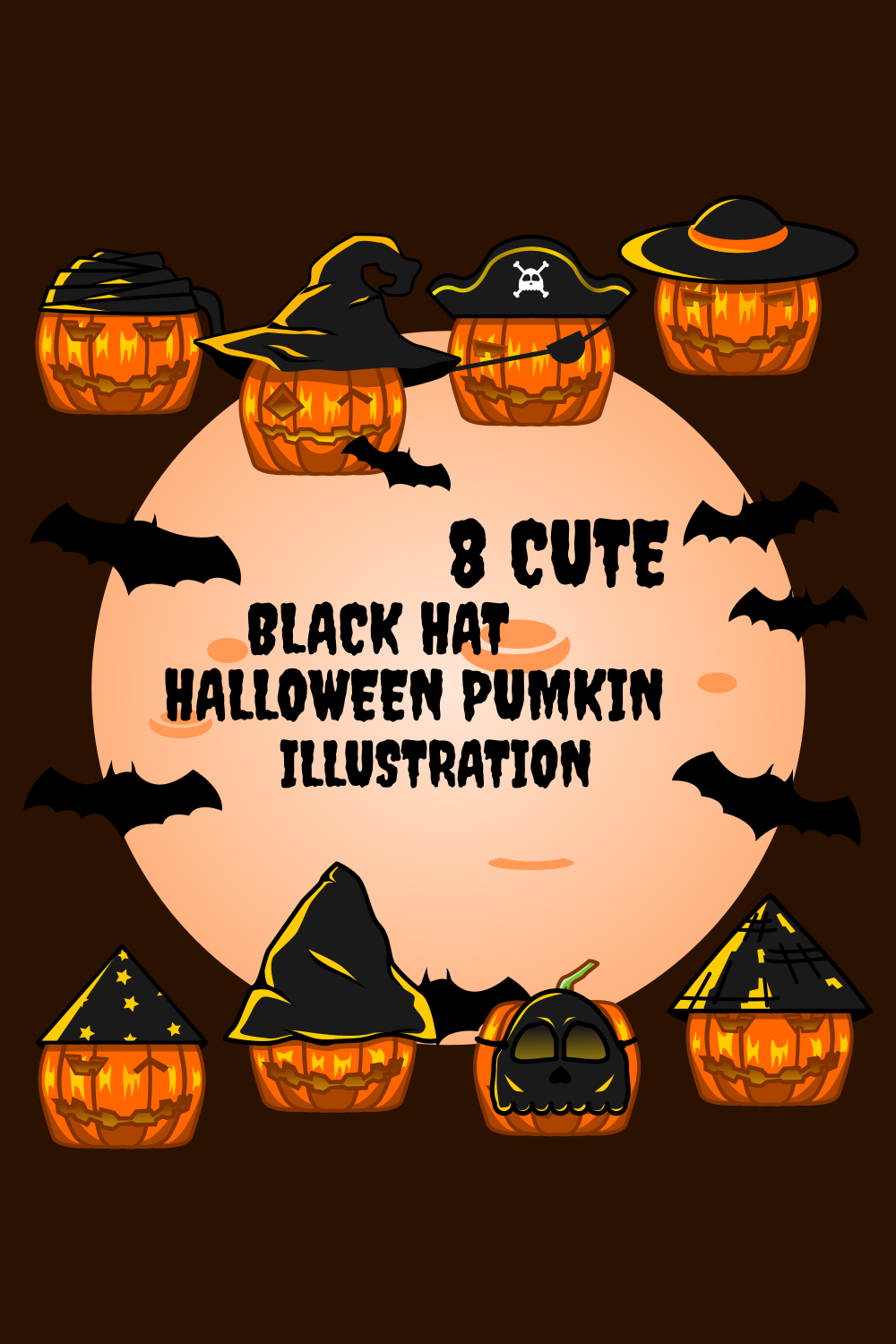 8 Cute Black Hat Halloween Pumkin - Pinterest image preview.