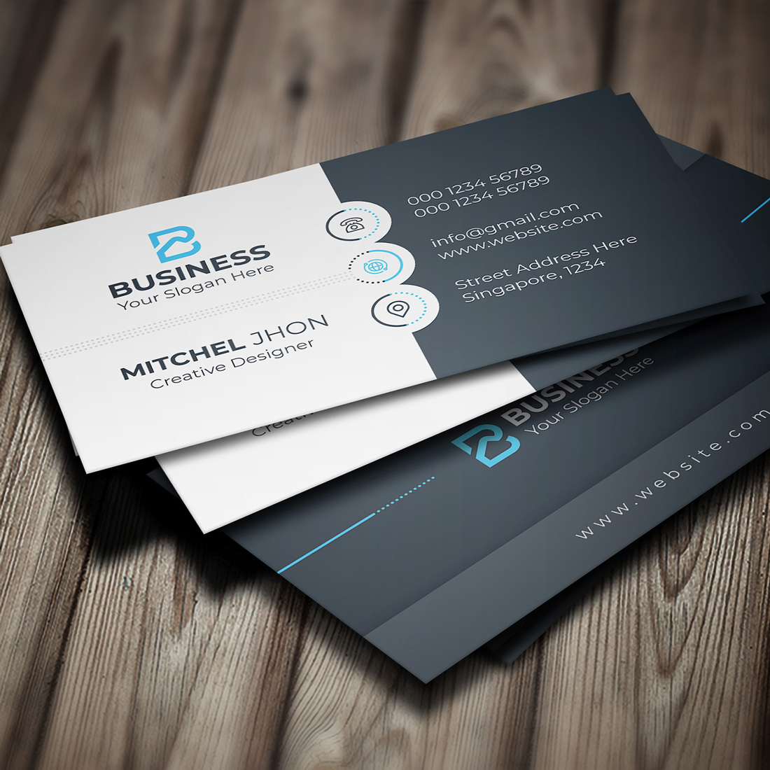 Business Card Template Only $6 with blue logo.