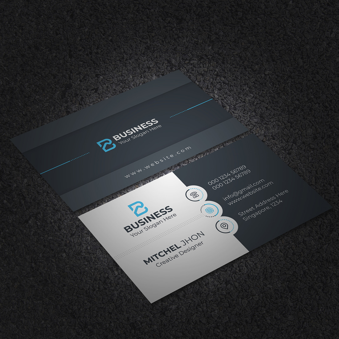 Business Card Template Only $6 in the dark with blue logo.