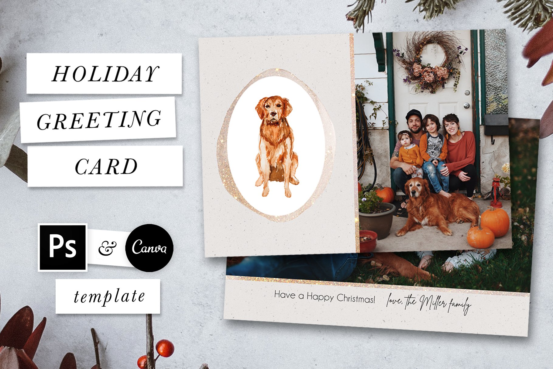 Holiday greeting card with the dog.