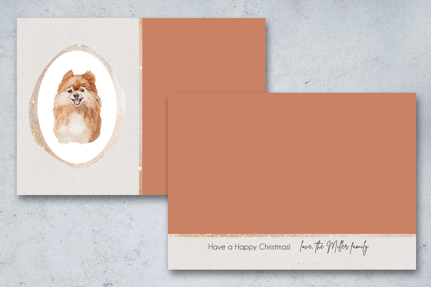 Postcard in minimalistic style with cute dog.