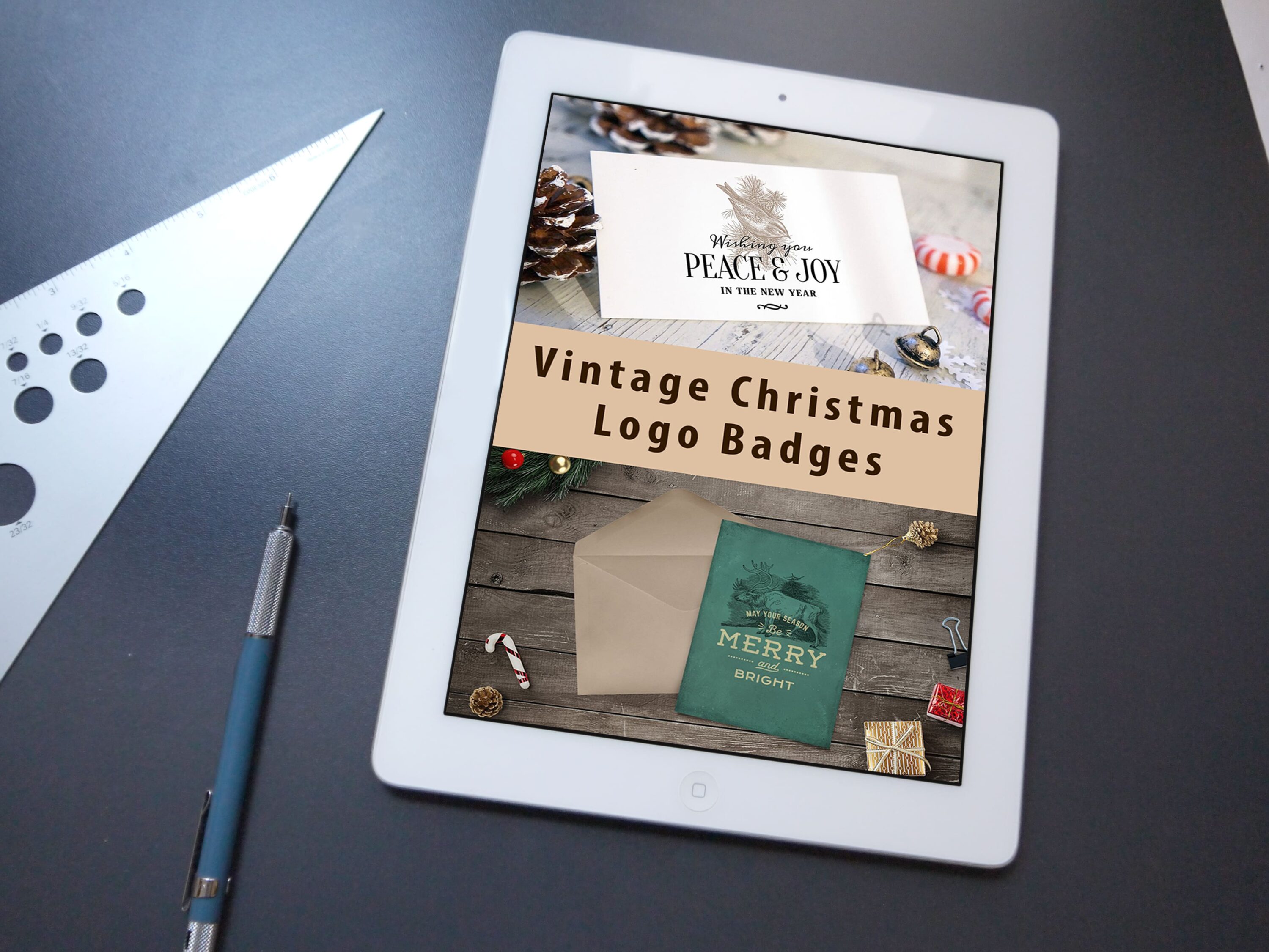 Tablet option of the Vintage Christmas Logo Badges.