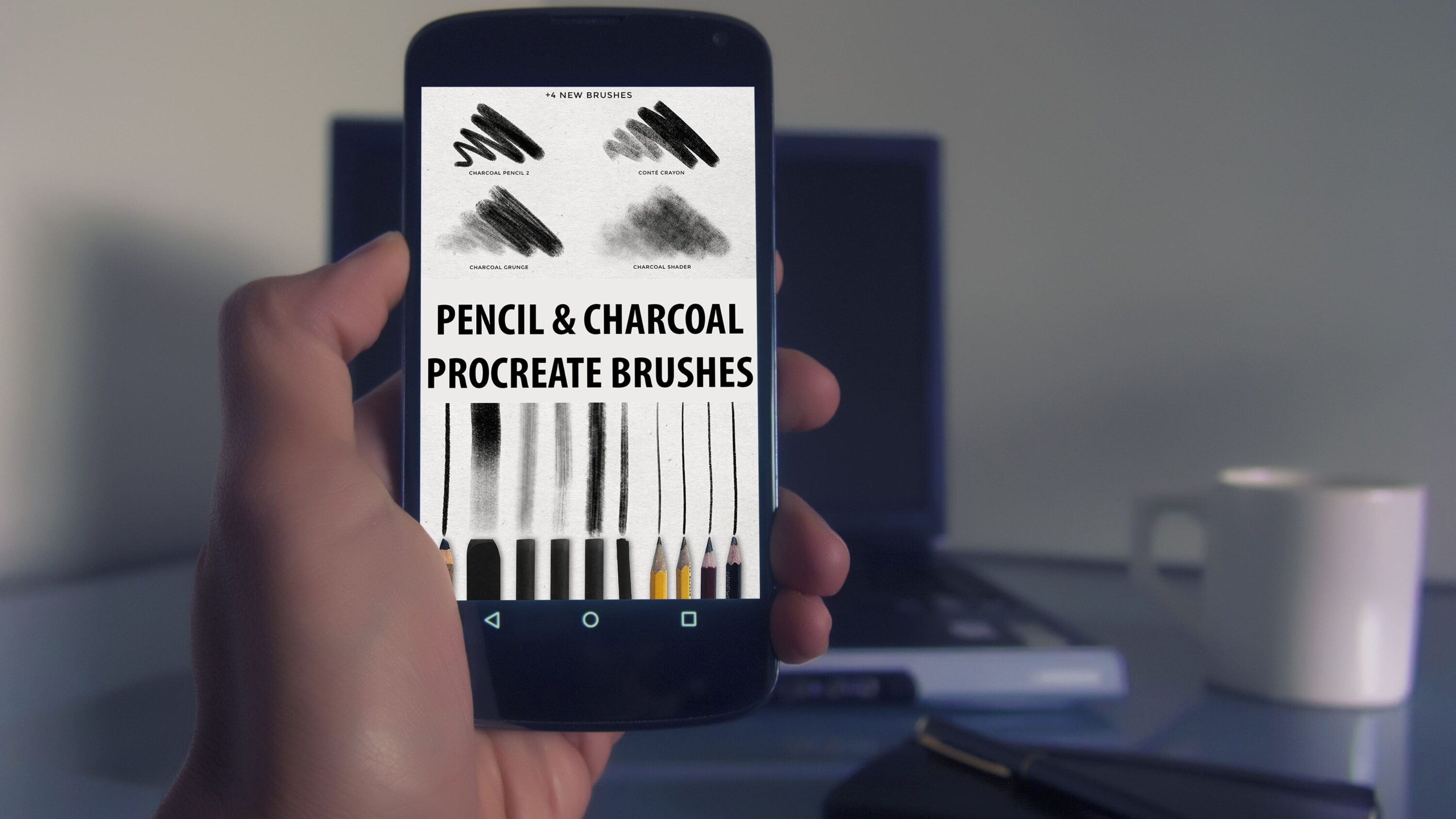 Mobile option of the Pencil & charcoal Procreate brushes.