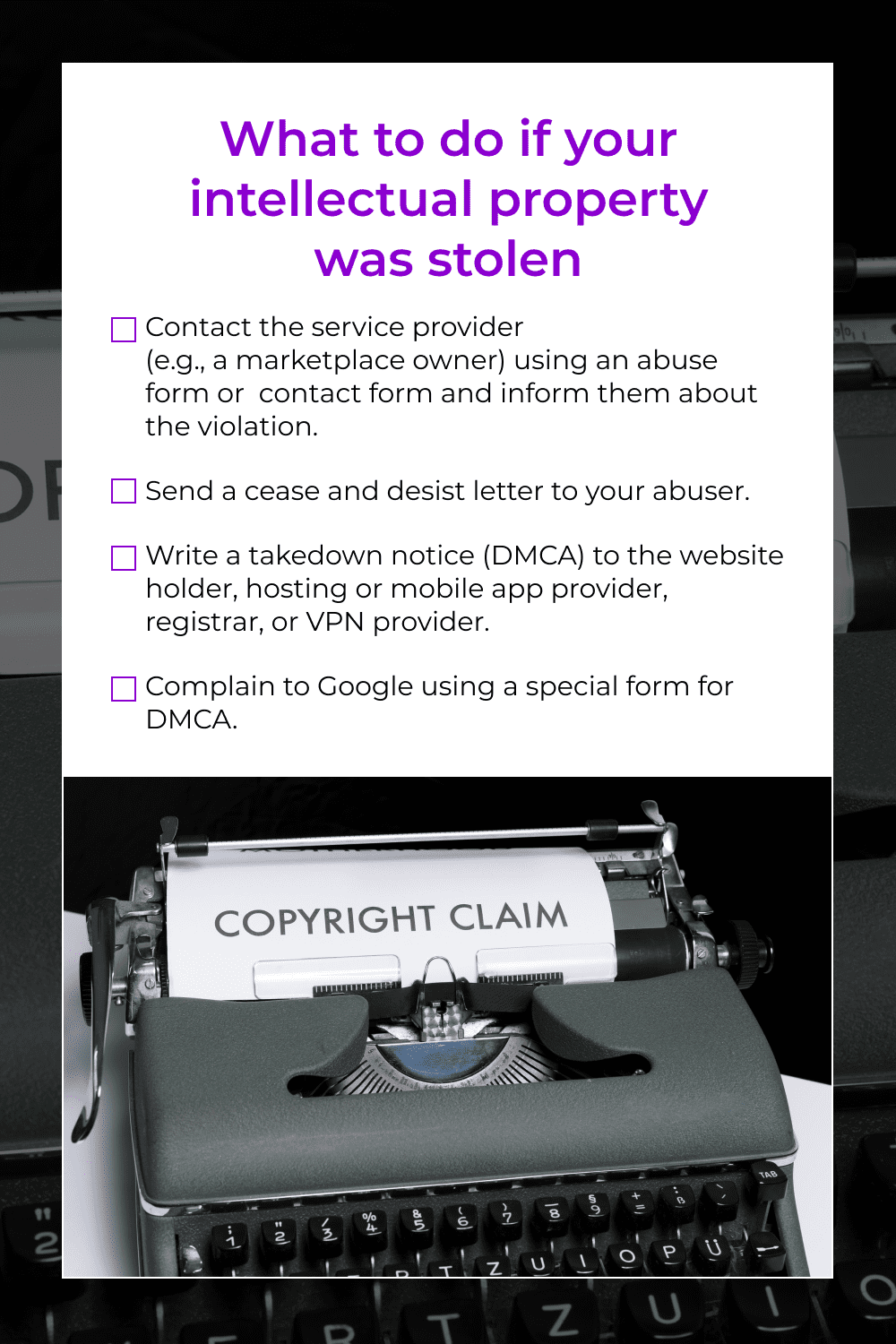 a free checklist on what to do if intellectual property was stolen.