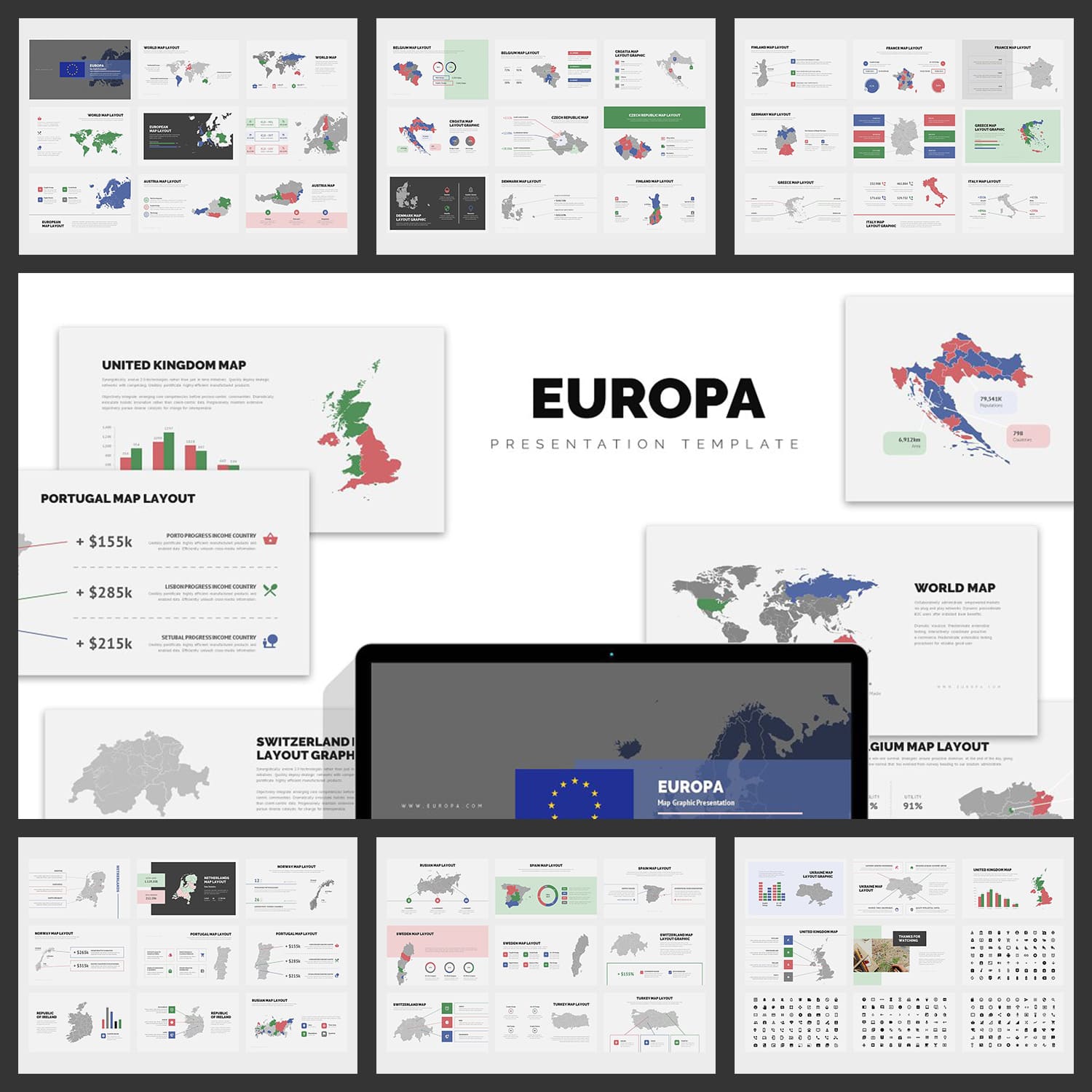 Europa : Europe Area Map Powerpoint.
