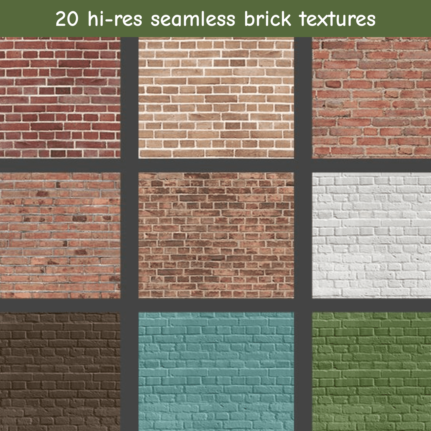 20 Hi-Res Seamless Brick Textures cover.