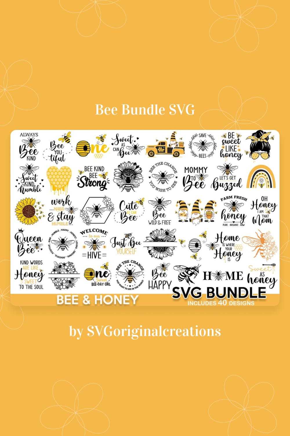 Bee Bundle SVG preview of Pinterest image.