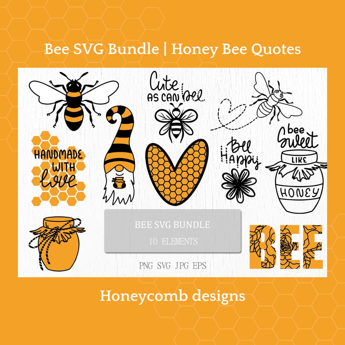 Bee SVG Bundle in black and yellow colors.