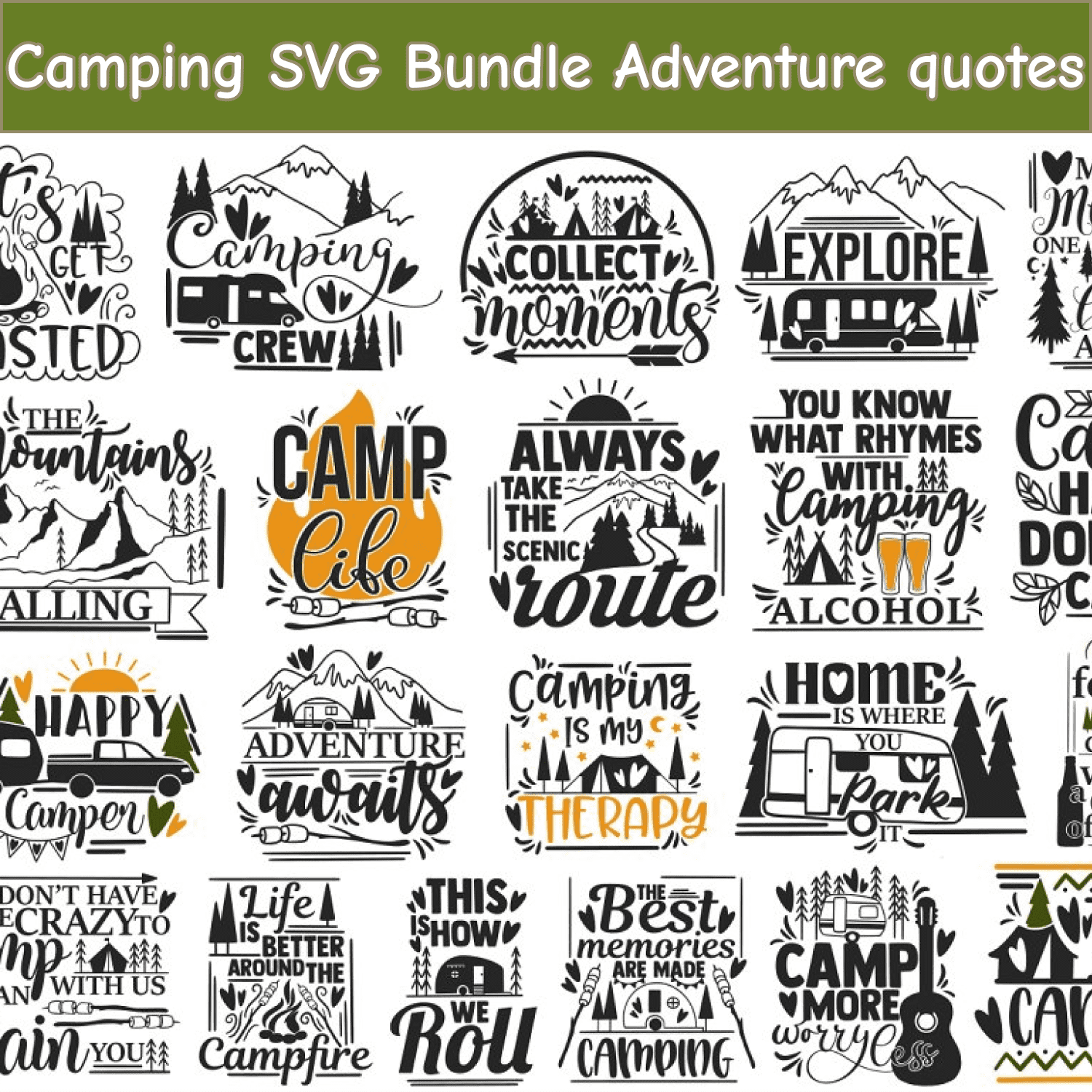 Camping SVG Bundle Adventure quotes cover.