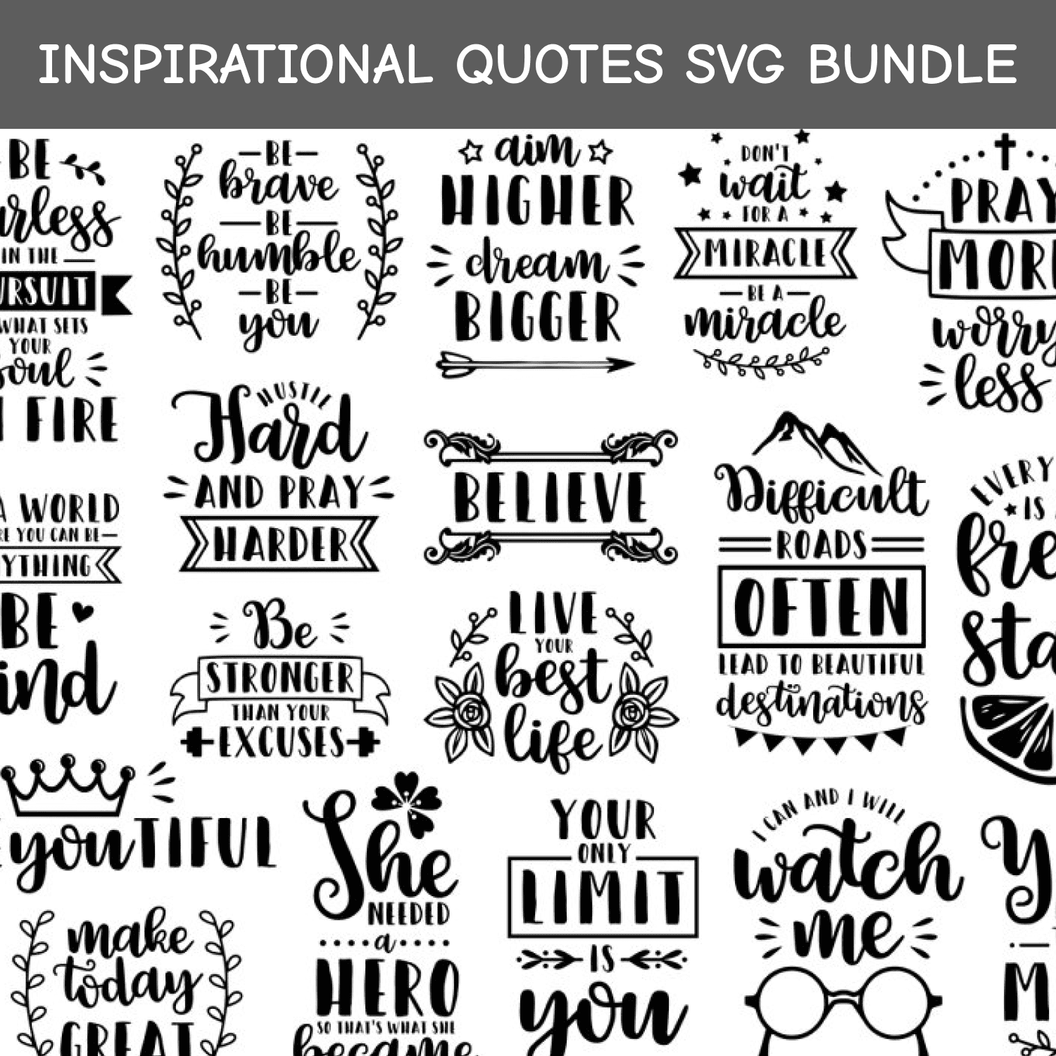Inspirational quotes SVG Bundle cover.
