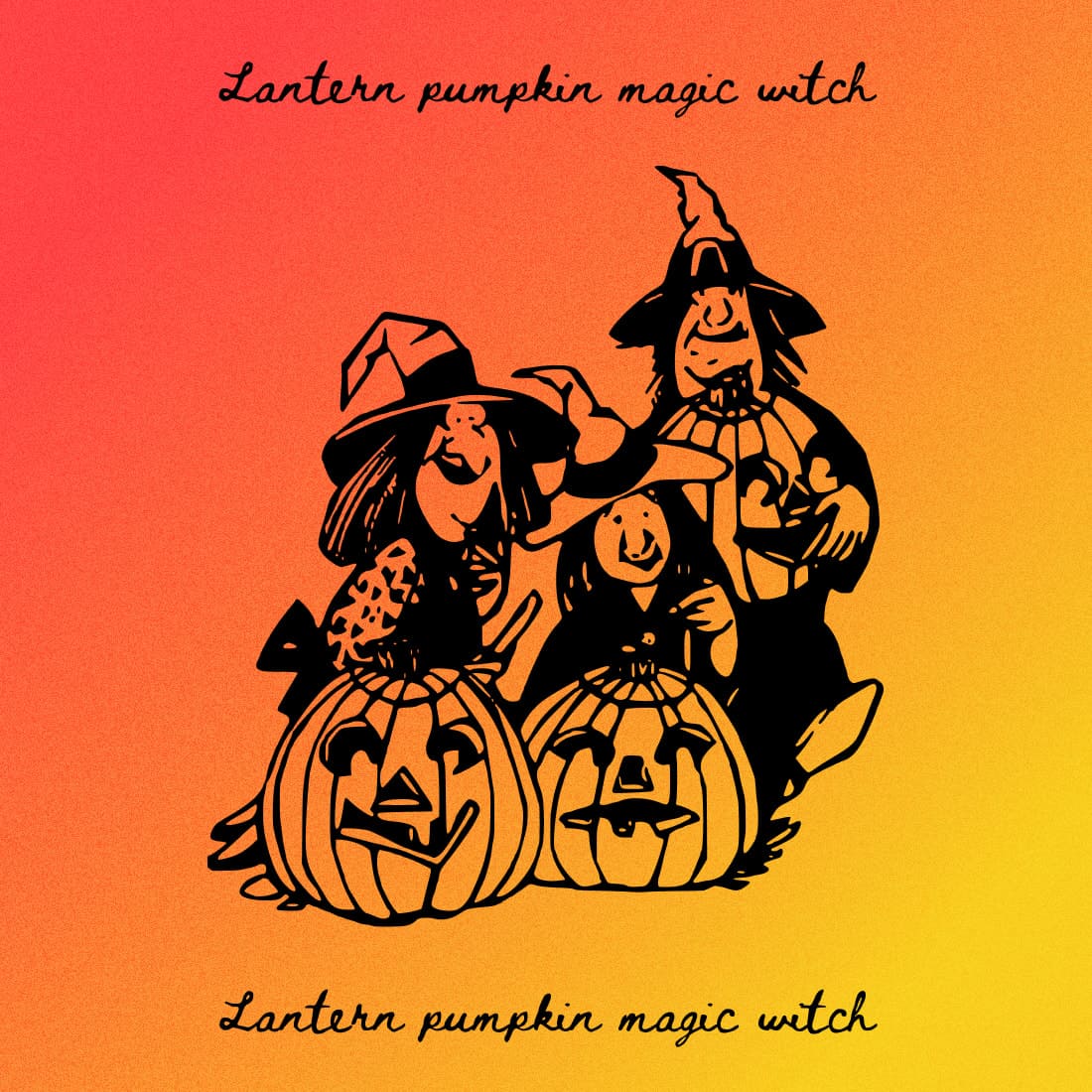 Lantern Pumpkin Magic Witch - Bright Colorful Example.