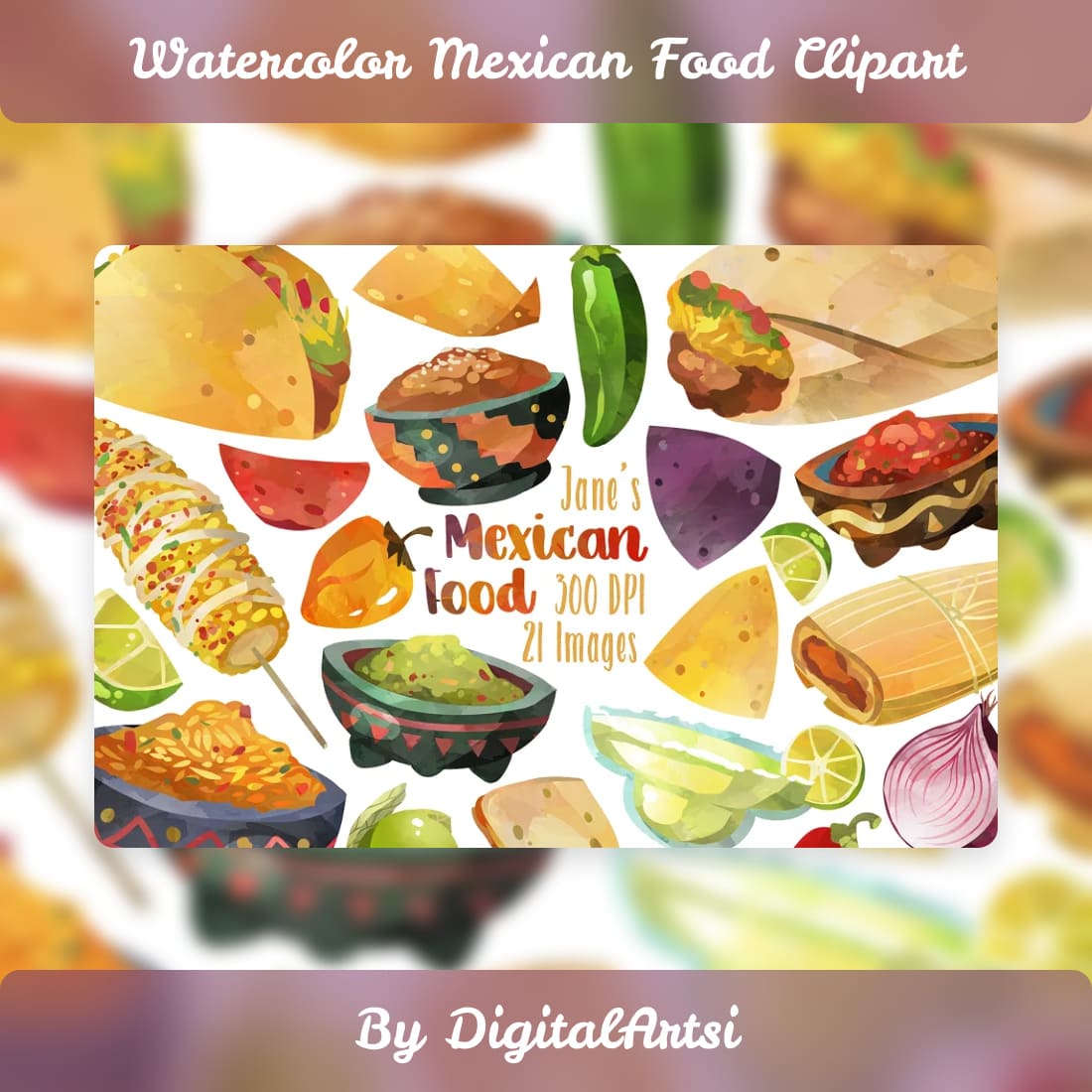 Watercolor Mexican Food Clipart.