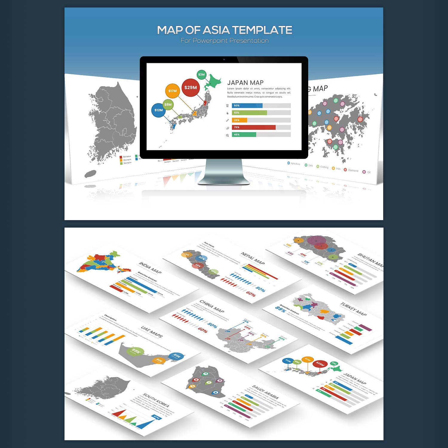 Asia Maps Powerpoint Template cover.