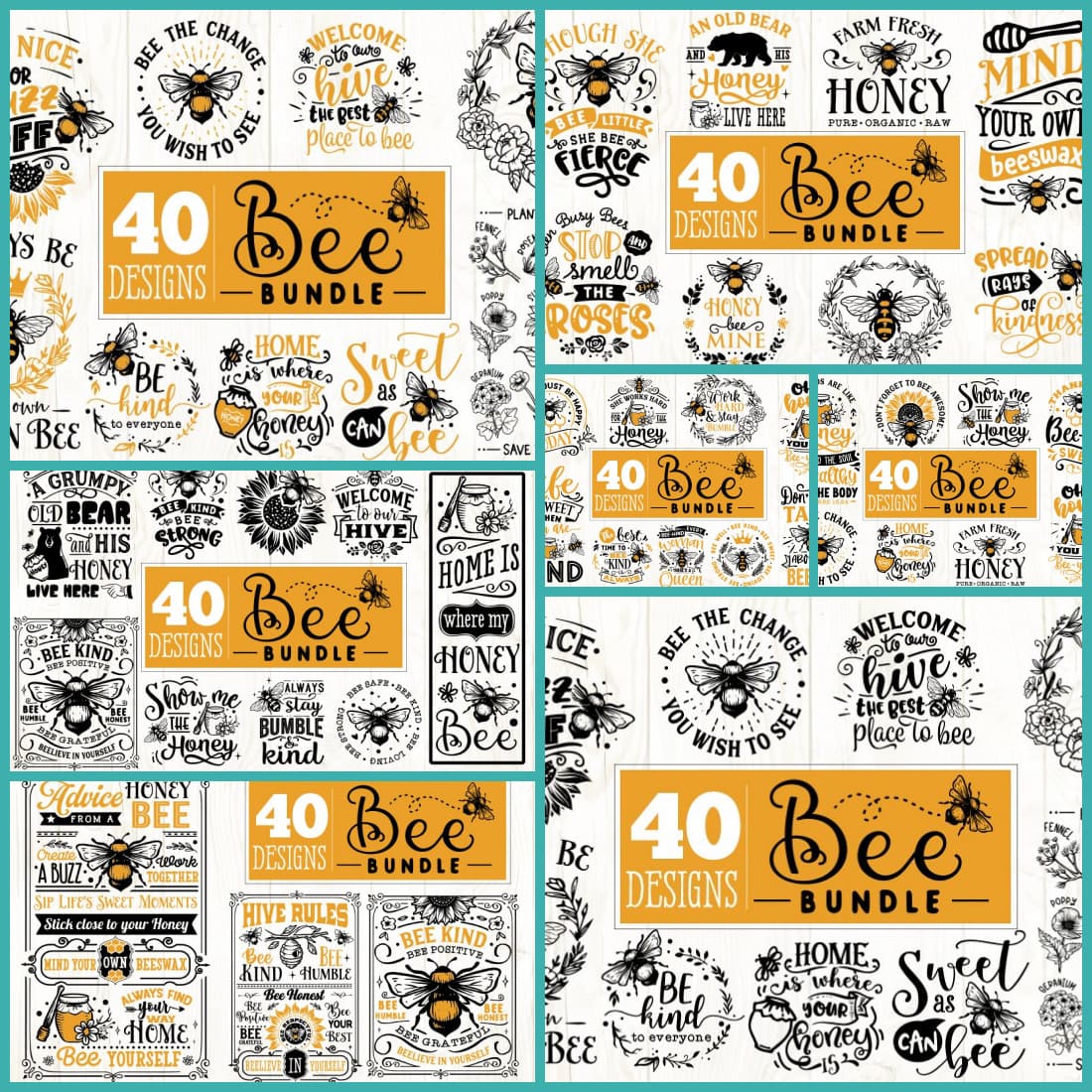 Bee Bundle SVG 40 designs cover.