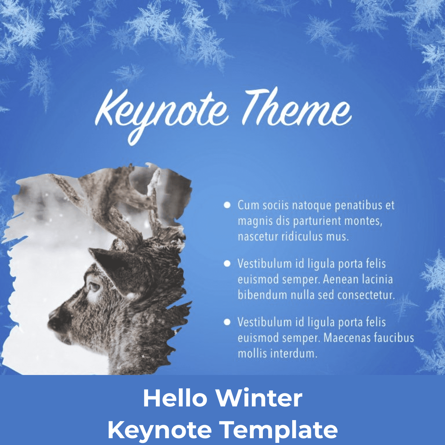 The Hello Winter template offers a professional look for your unique Keynote slideshows.