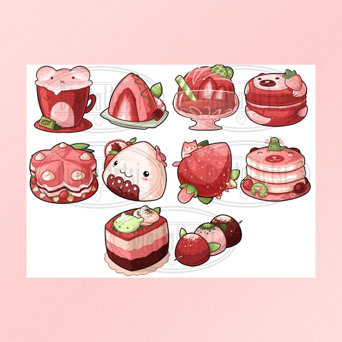 Kawaii Strawberry Foods Clipart cover.