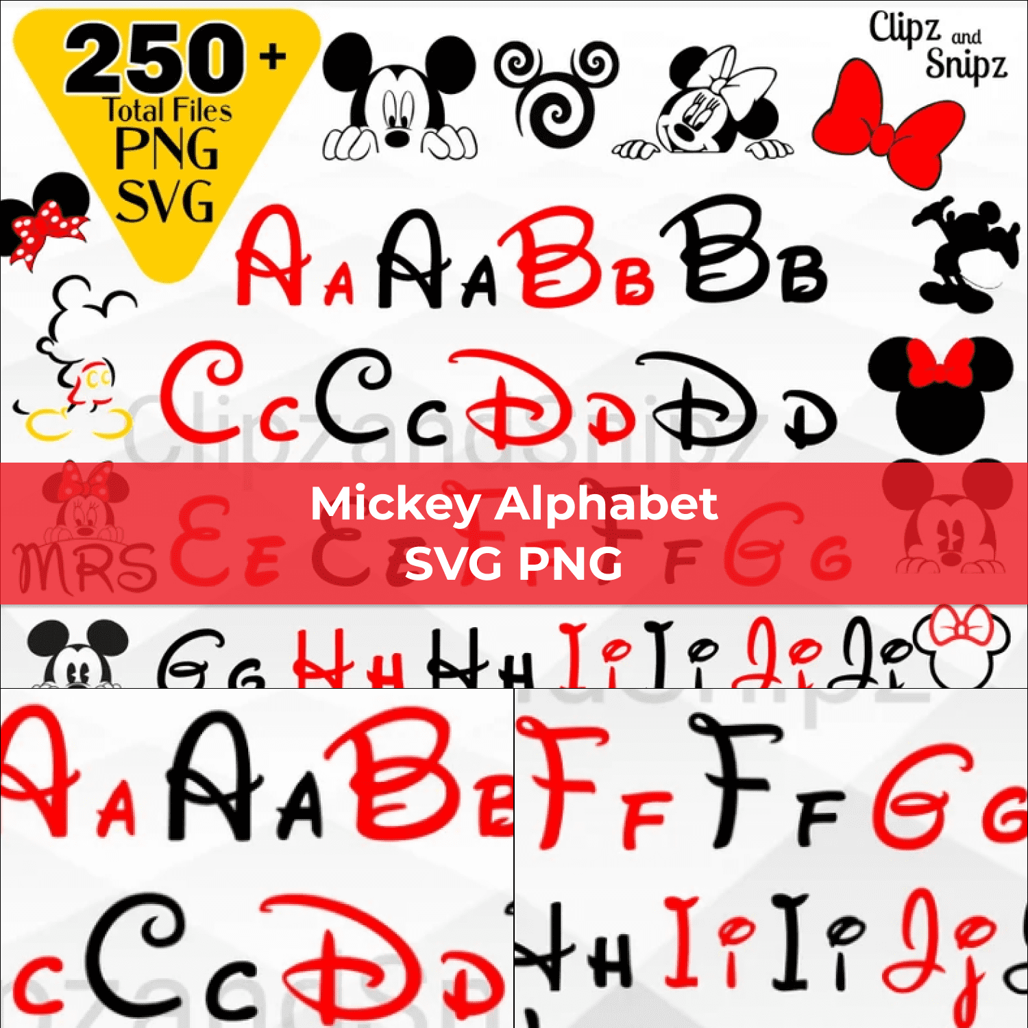 Mickey Alphabet SVG PNG Clipart.