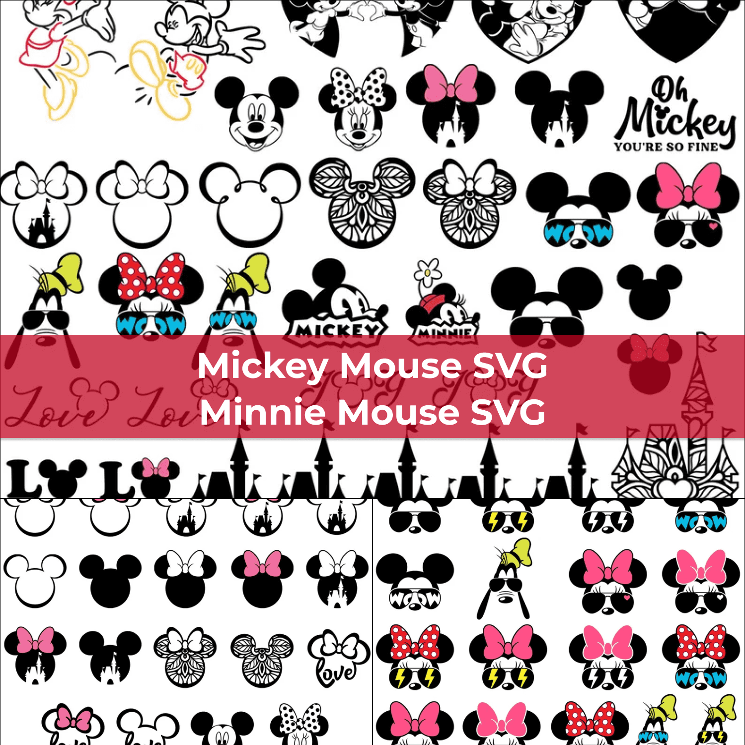 Mickey Mouse SVG, Minnie Mouse SVG, Mickey Head, Minnie Bow.