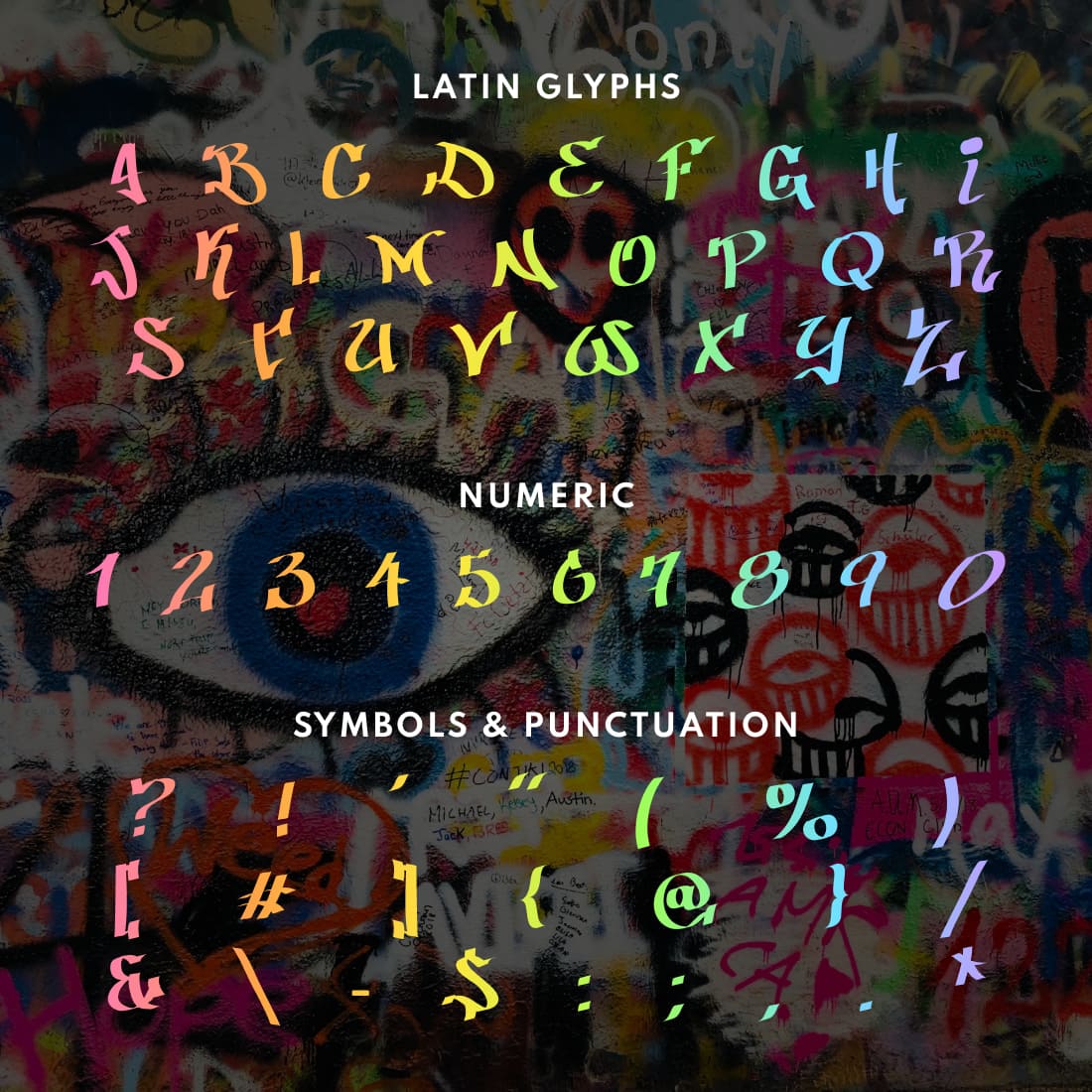 Patinio Graffiti Free Font Latin Glyphs, Numeric, Symbols & Punctuation.