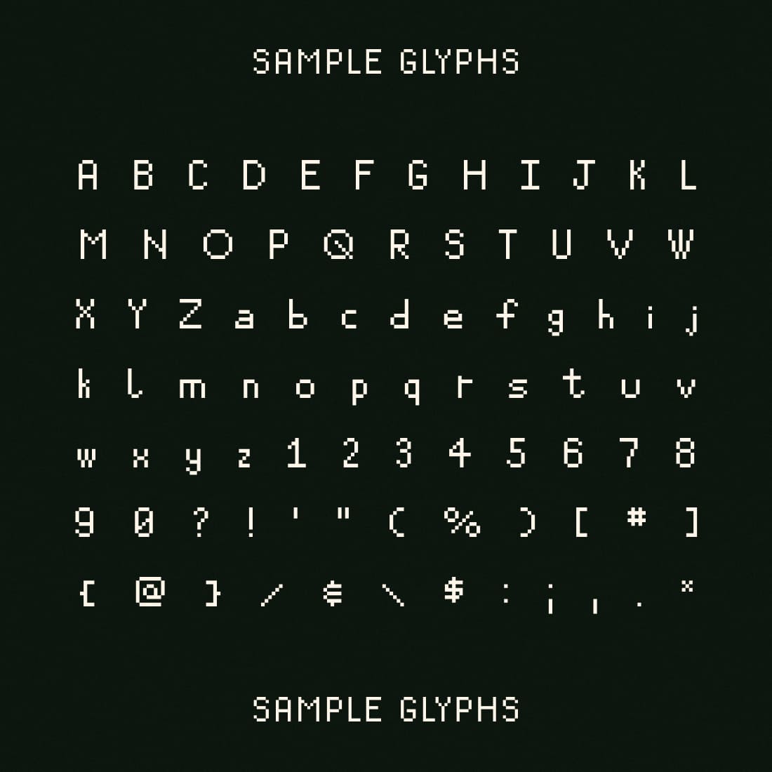 Pluckyguy Pixel Font Sample Glyphs.