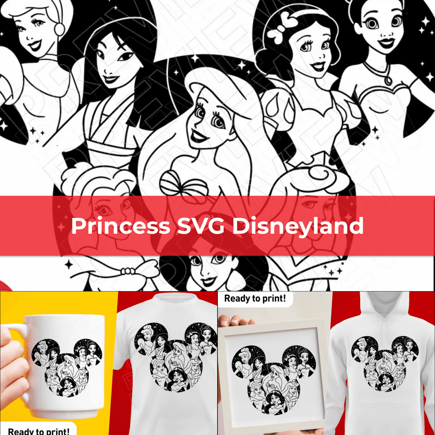Princess SVG Disneyland ears png clipart cover.