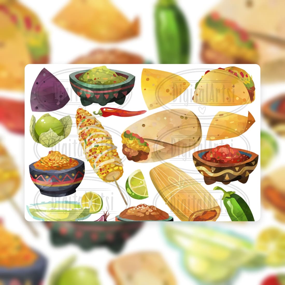 Watercolor Mexican Food Clipart cover.