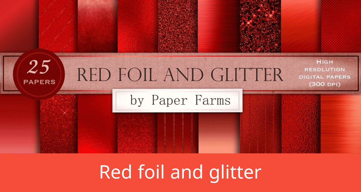Red foil and glitter texture.